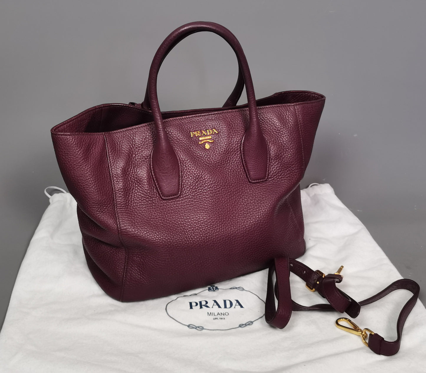 Prada Vitello Daino burgandy leather shopper, Tote bag, convertible
