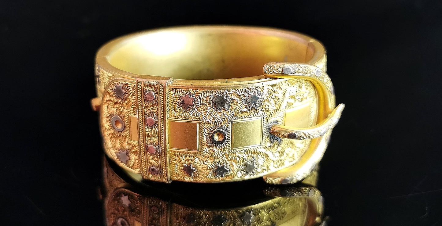 Antique Victorian gilt buckle bangle, stars