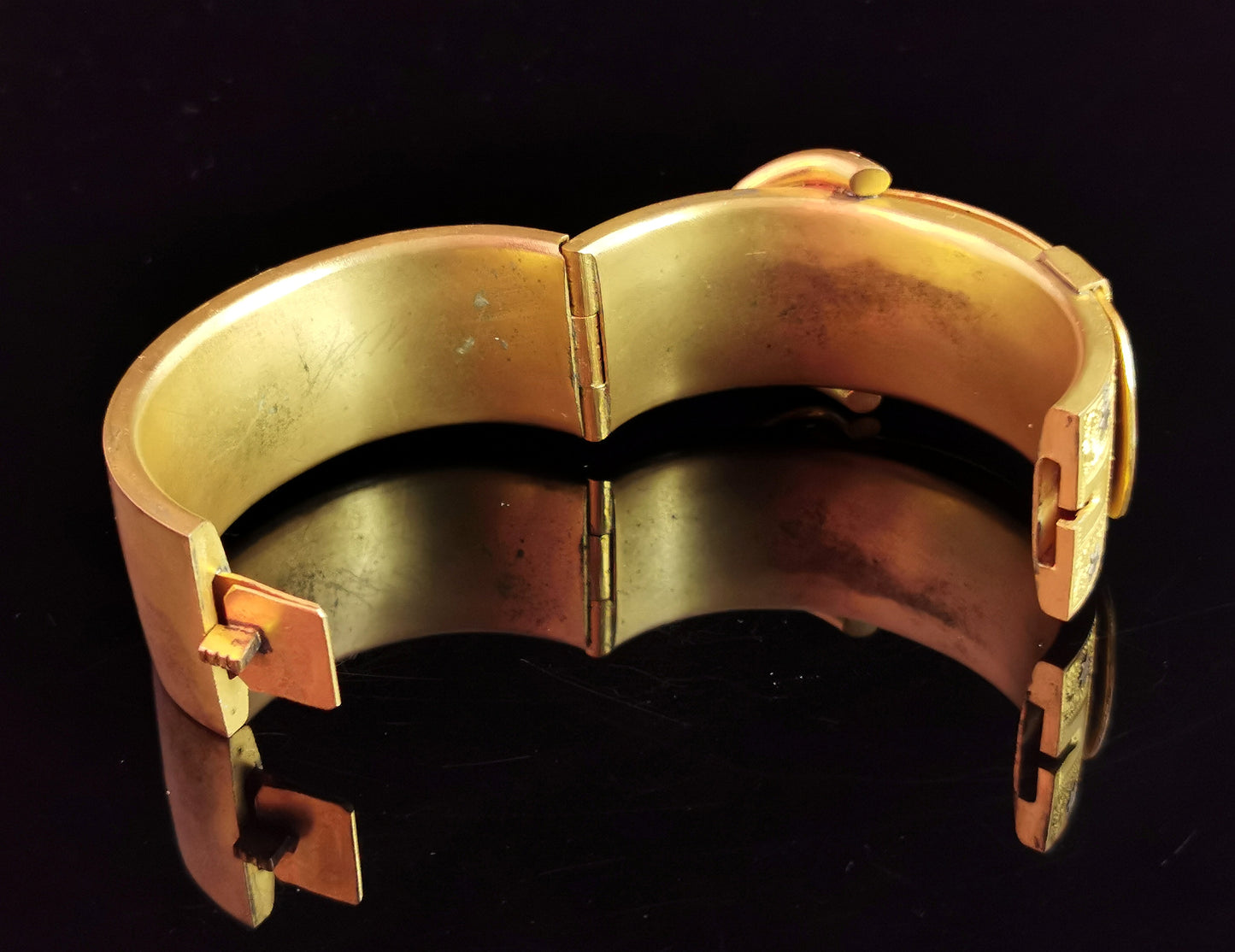 Antique Victorian gilt buckle bangle, stars