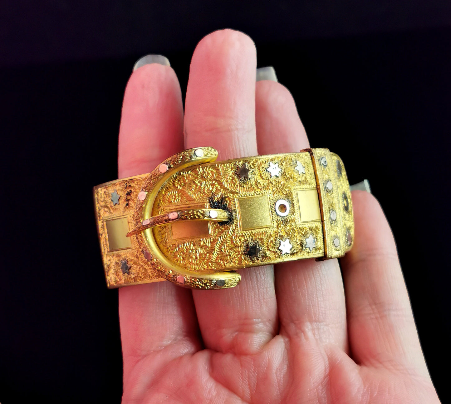 Antique Victorian gilt buckle bangle, stars