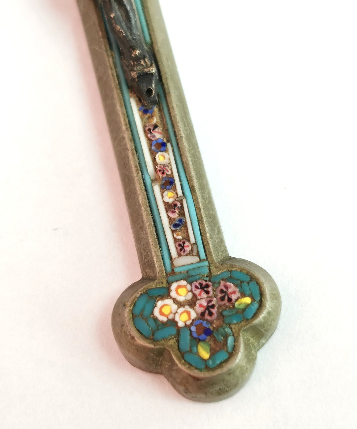 Antique Micro mosaic crucifix pendant, Italian Cross, large