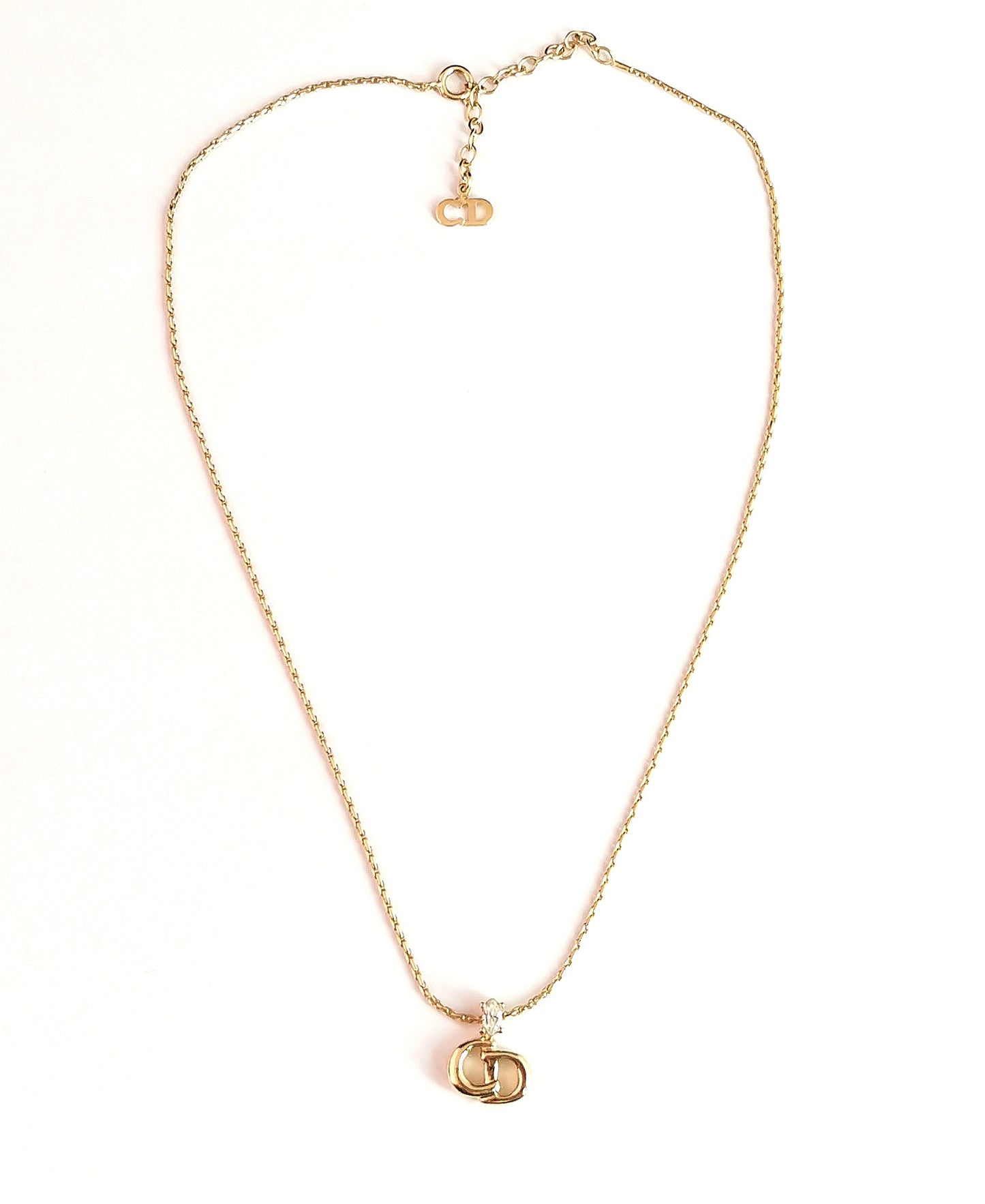 Vintage Christian Dior logo pendant necklace, gold tone and paste