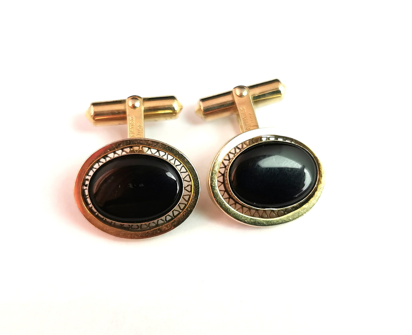 Vintage Christian Dior cufflinks, Gold tone and Black enamel
