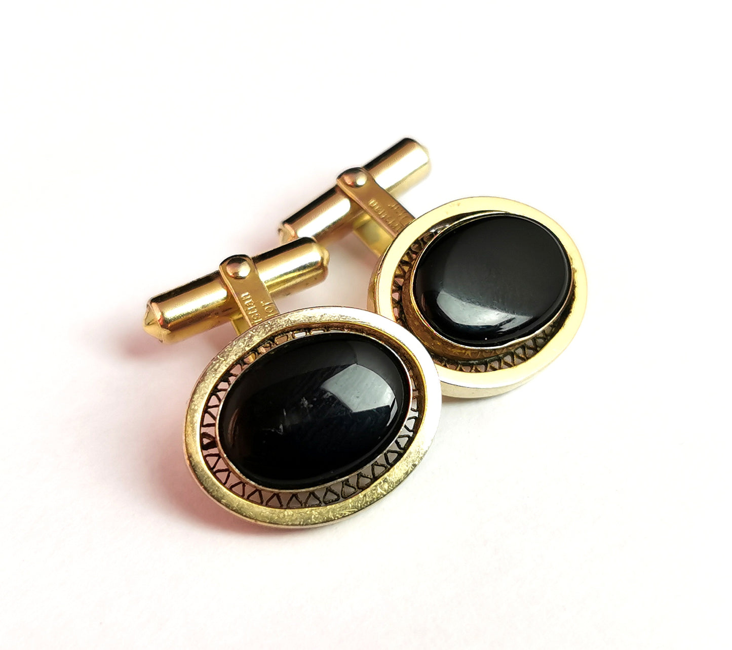 Vintage Christian Dior cufflinks, Gold tone and Black enamel