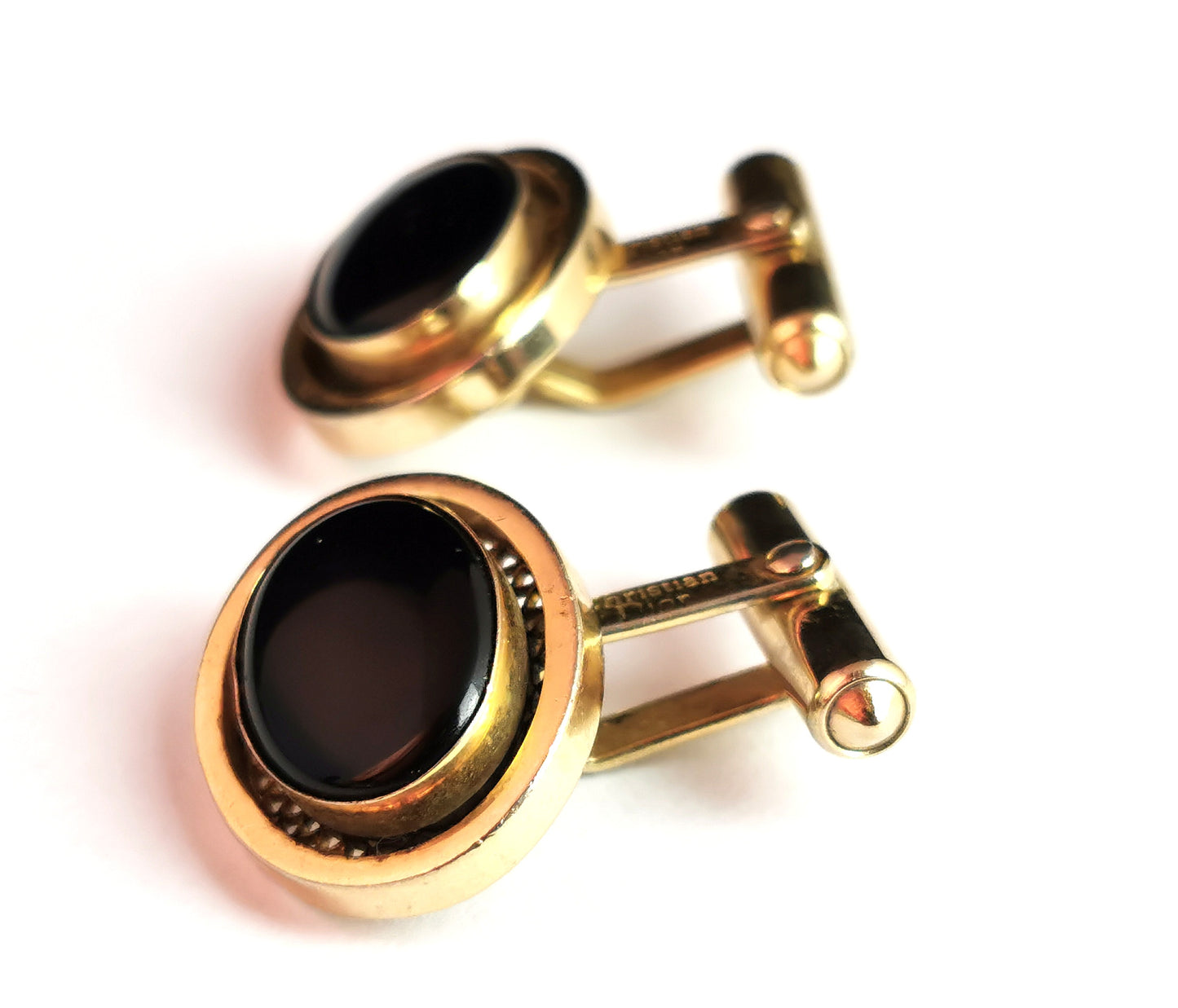 Vintage Christian Dior cufflinks, Gold tone and Black enamel