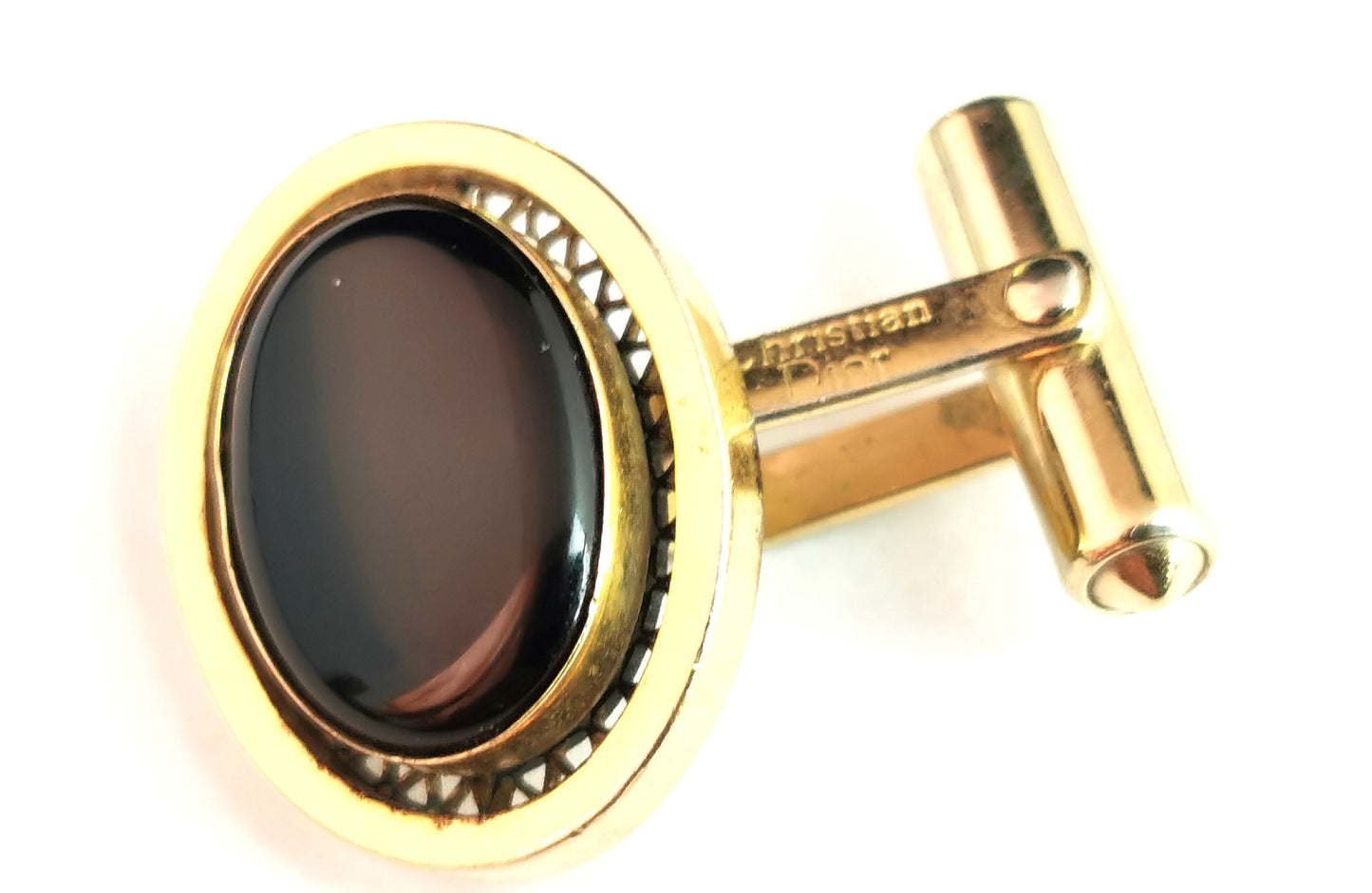 Vintage Christian Dior cufflinks, Gold tone and Black enamel