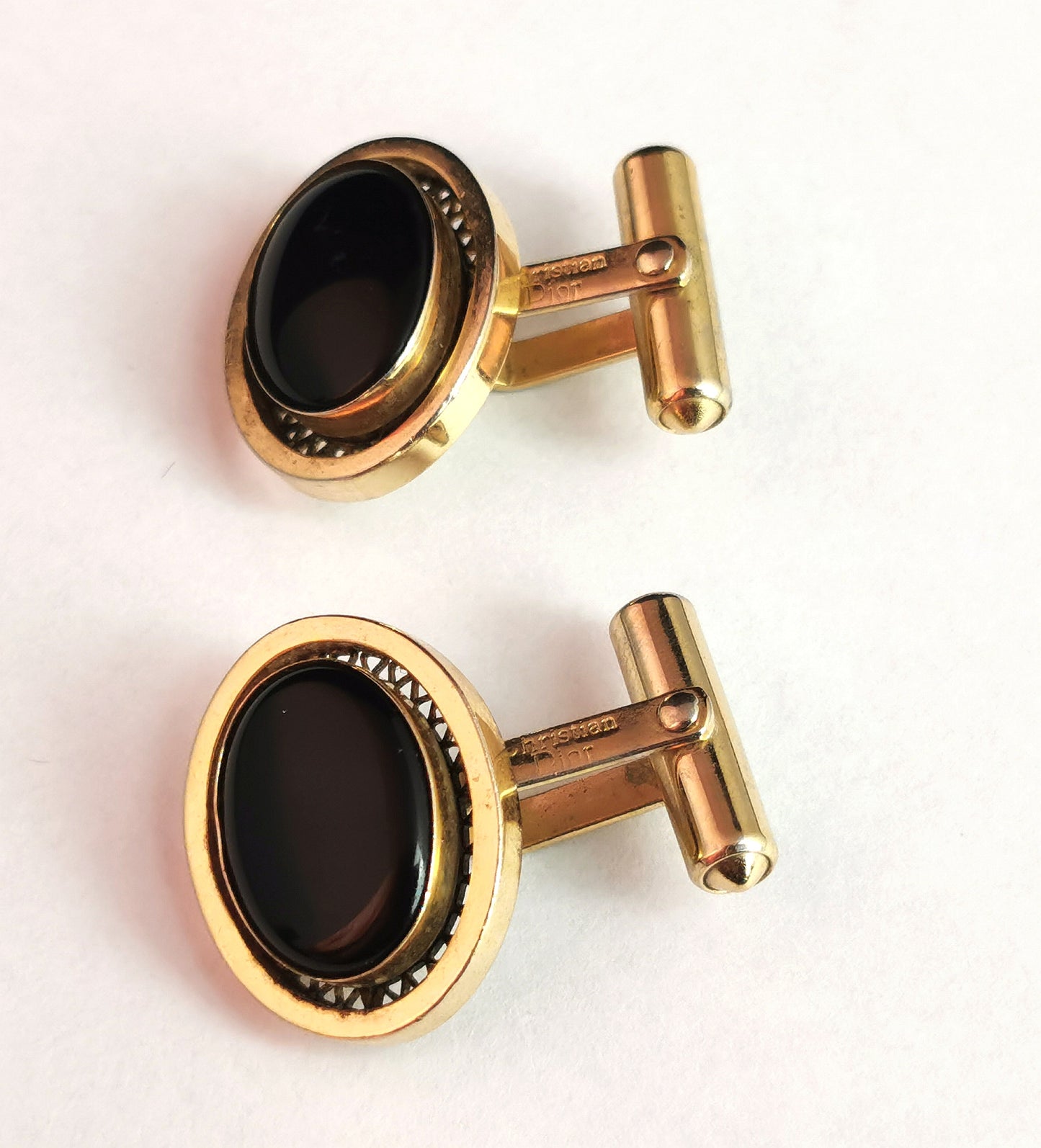 Vintage Christian Dior cufflinks, Gold tone and Black enamel
