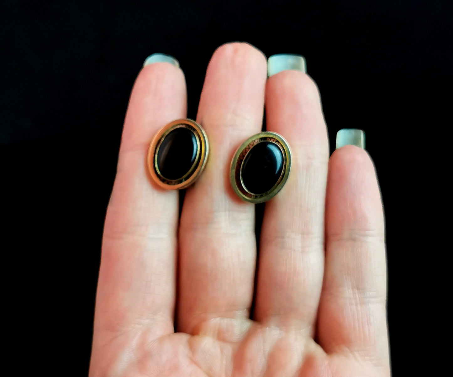 Vintage Christian Dior cufflinks, Gold tone and Black enamel