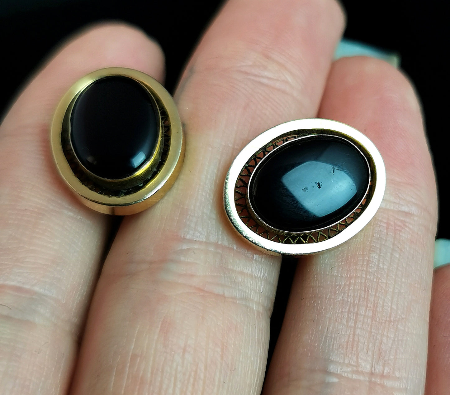 Vintage Christian Dior cufflinks, Gold tone and Black enamel