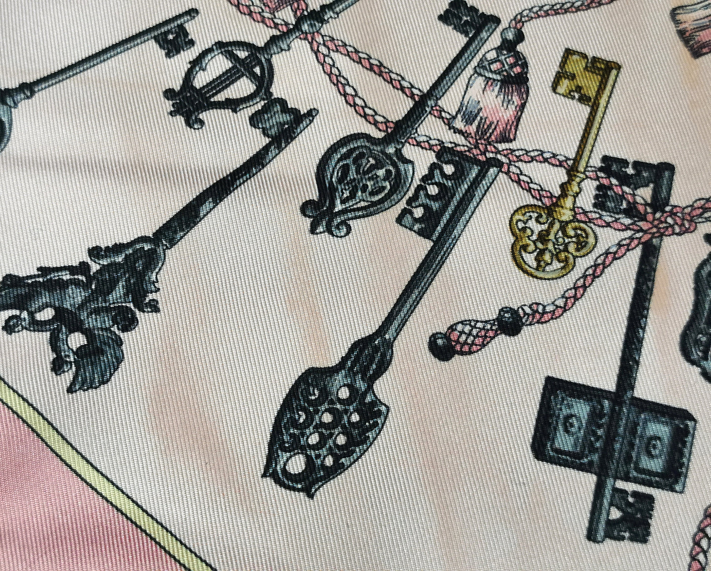 Hermes Silk scarf, Keys Les Cles, pink, Boxed