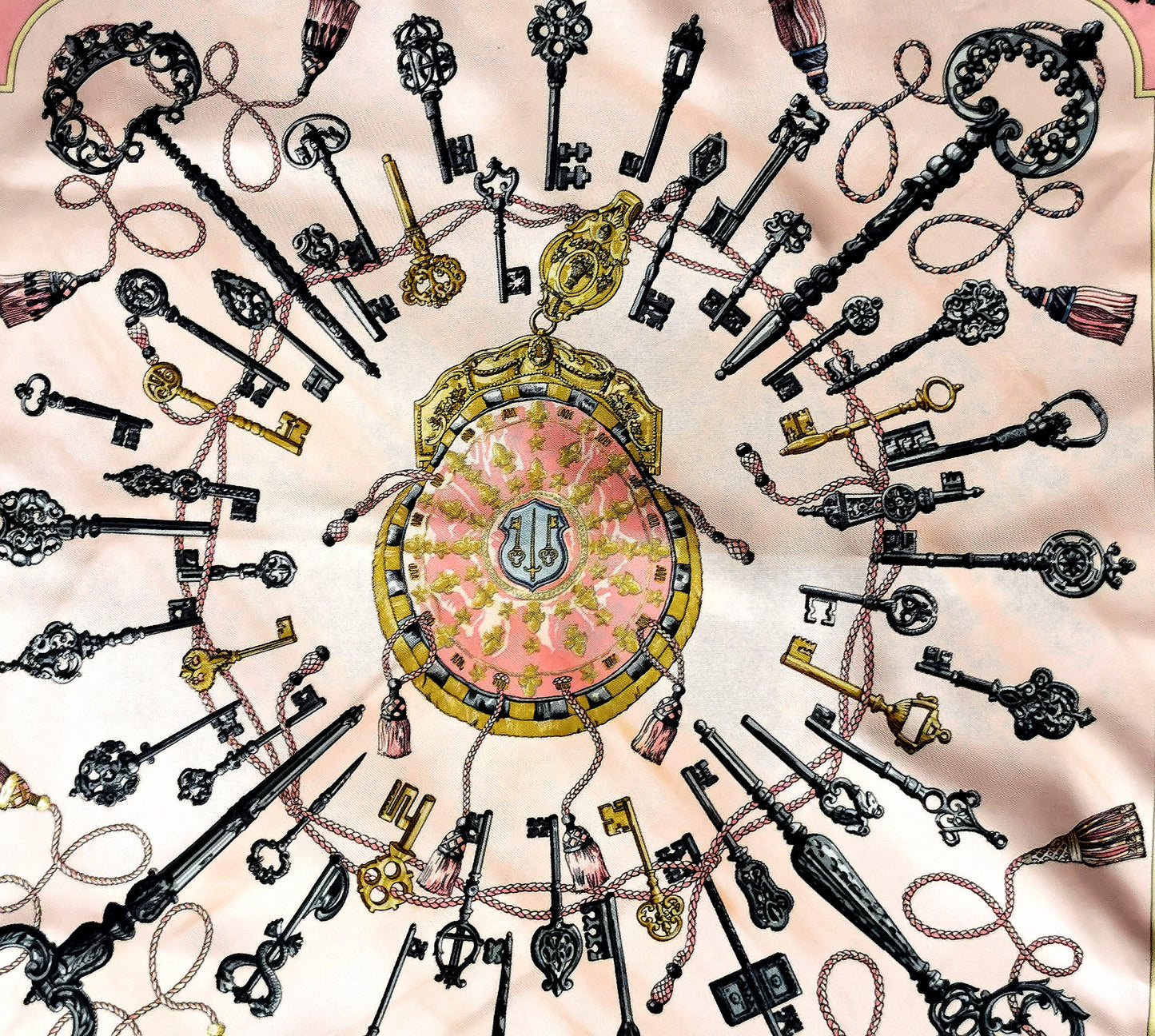 Hermes Silk scarf, Keys Les Cles, pink, Boxed