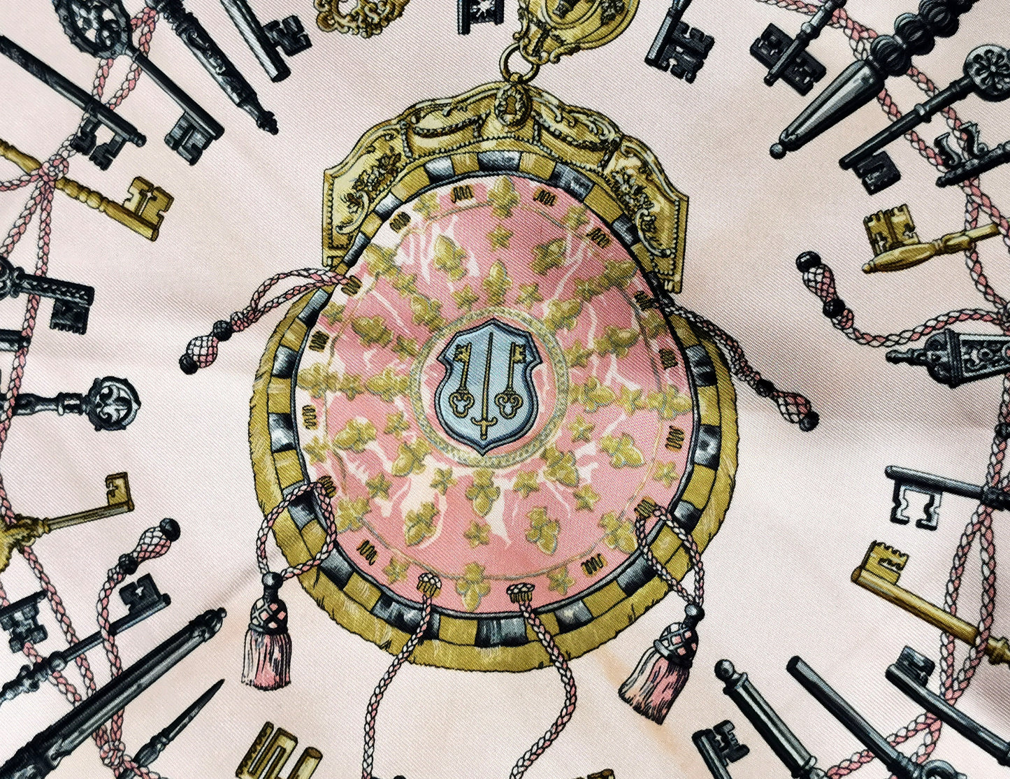 Hermes Silk scarf, Keys Les Cles, pink, Boxed