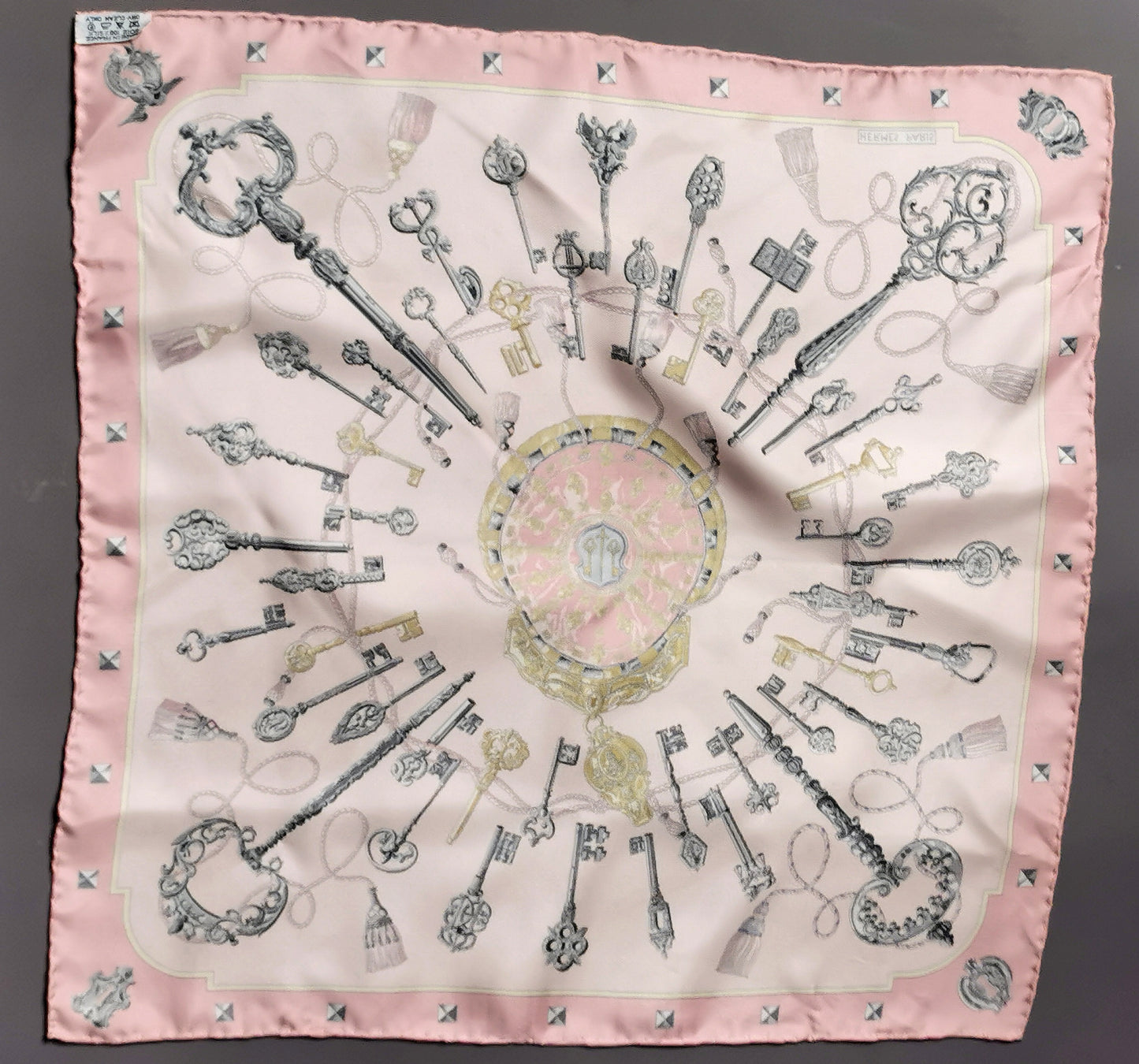 Hermes Silk scarf, Keys Les Cles, pink, Boxed