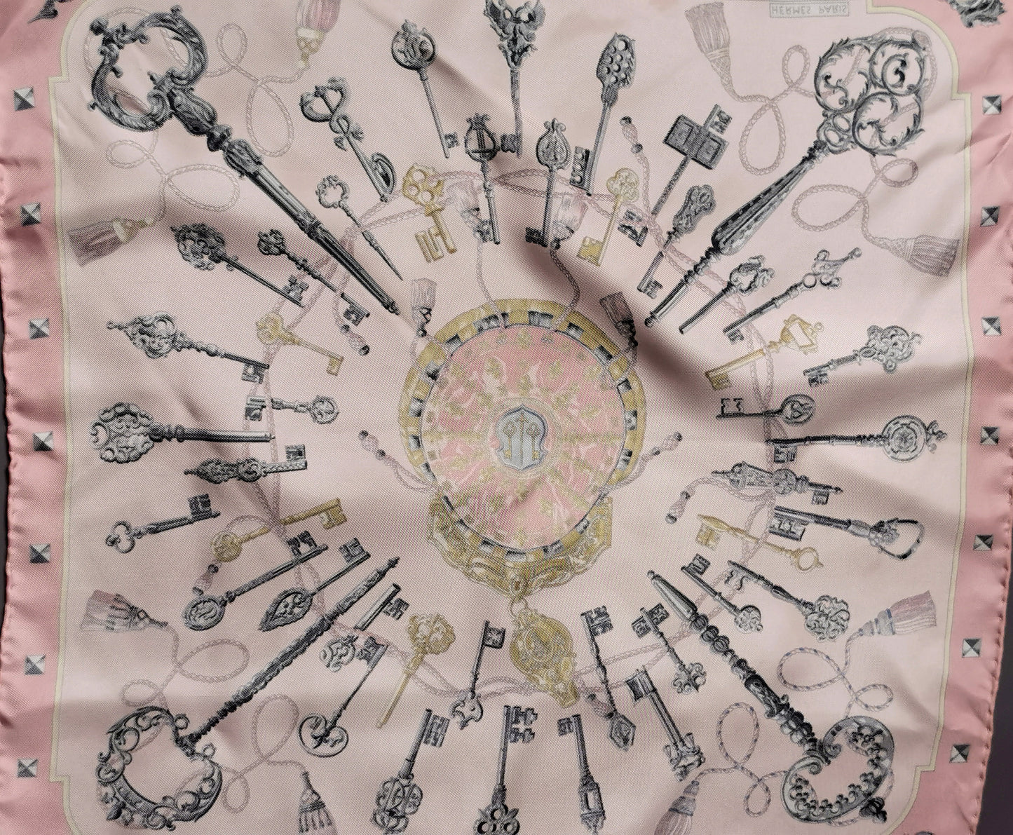 Hermes Silk scarf, Keys Les Cles, pink, Boxed