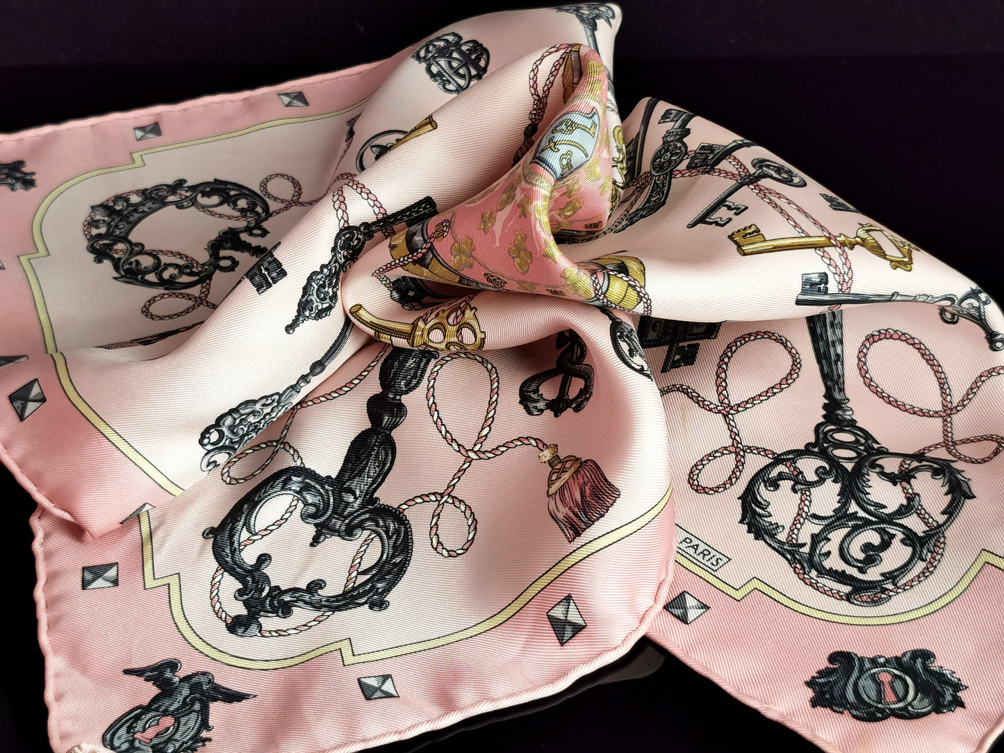 Hermes Silk scarf, Keys Les Cles, pink, Boxed