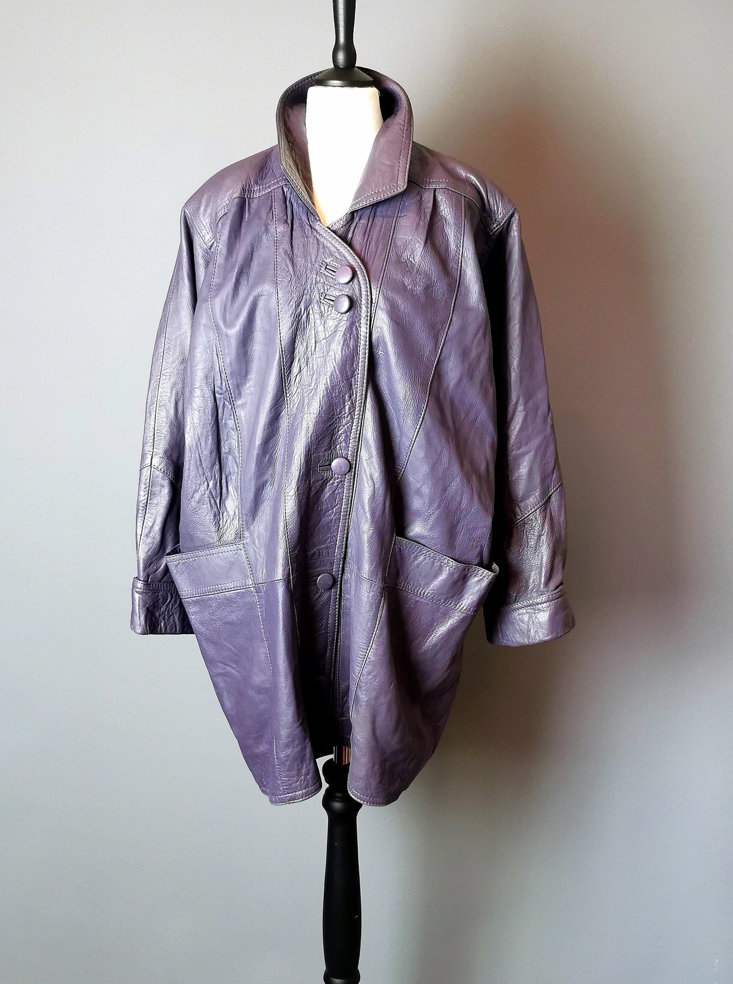 Vintage 1980s oversized leather jacket, purple