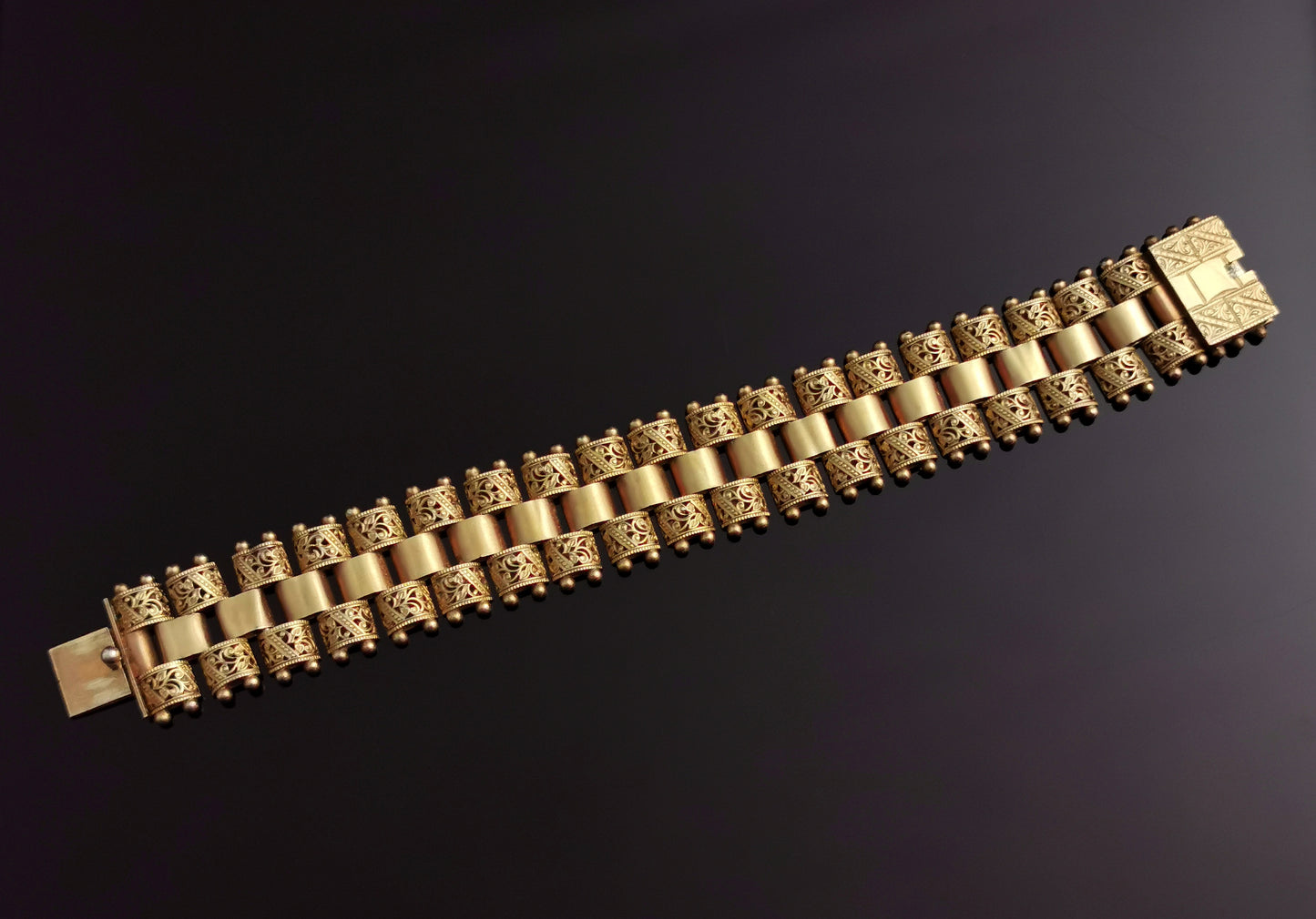 Antique Victorian gilt brick link bracelet, Aesthetic
