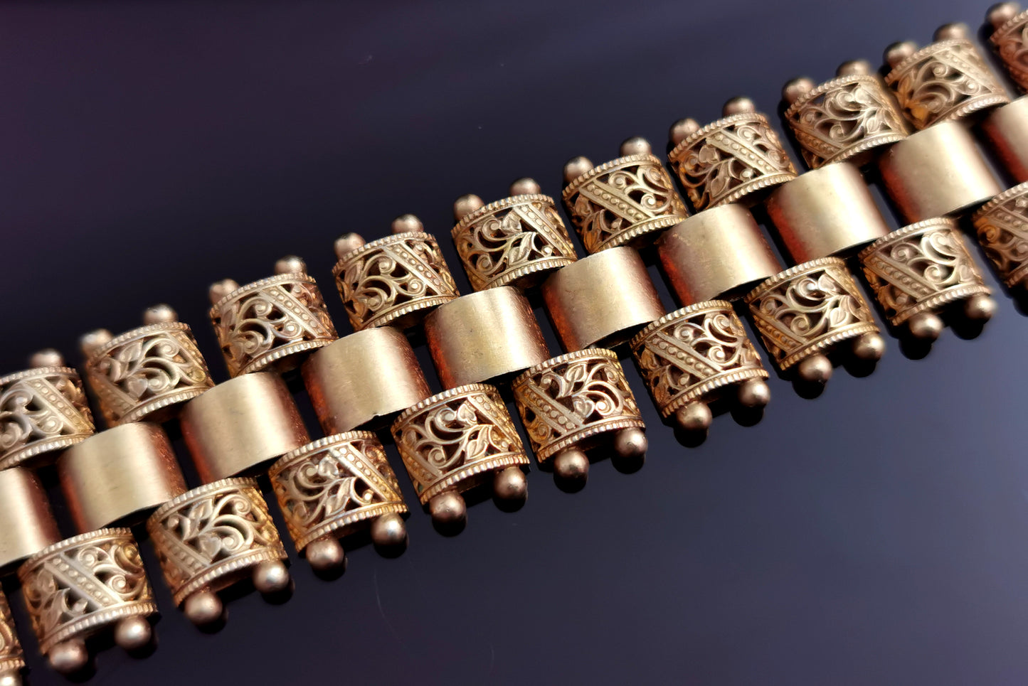 Antique Victorian gilt brick link bracelet, Aesthetic
