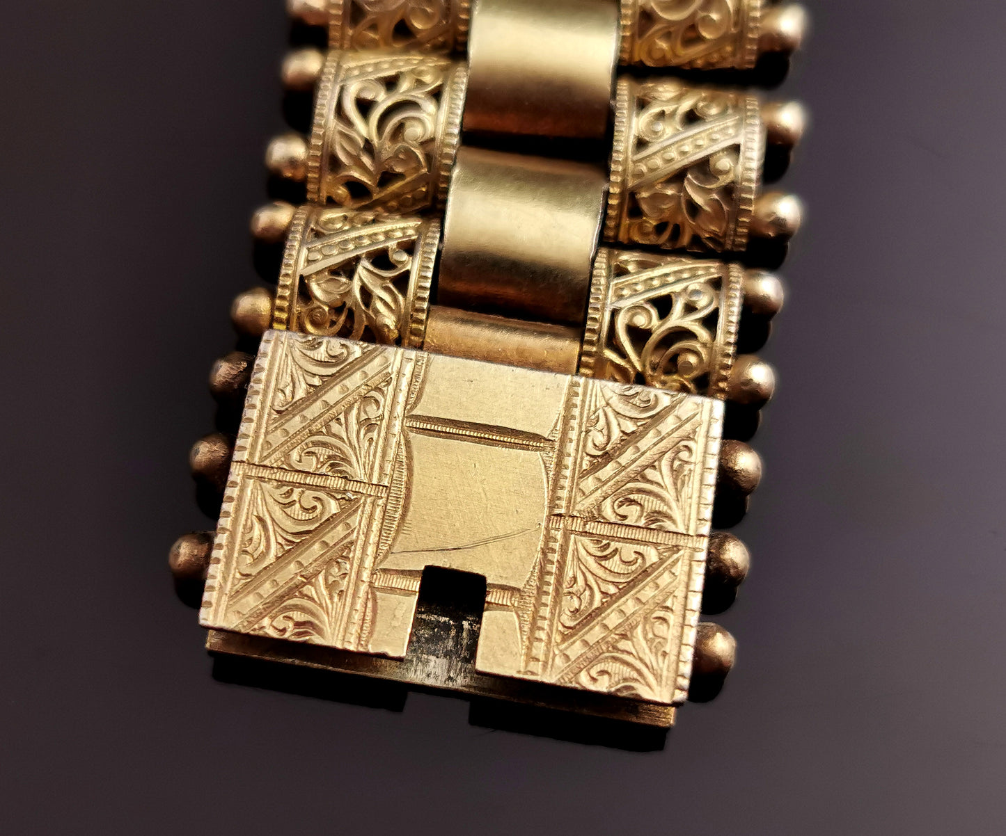 Antique Victorian gilt brick link bracelet, Aesthetic