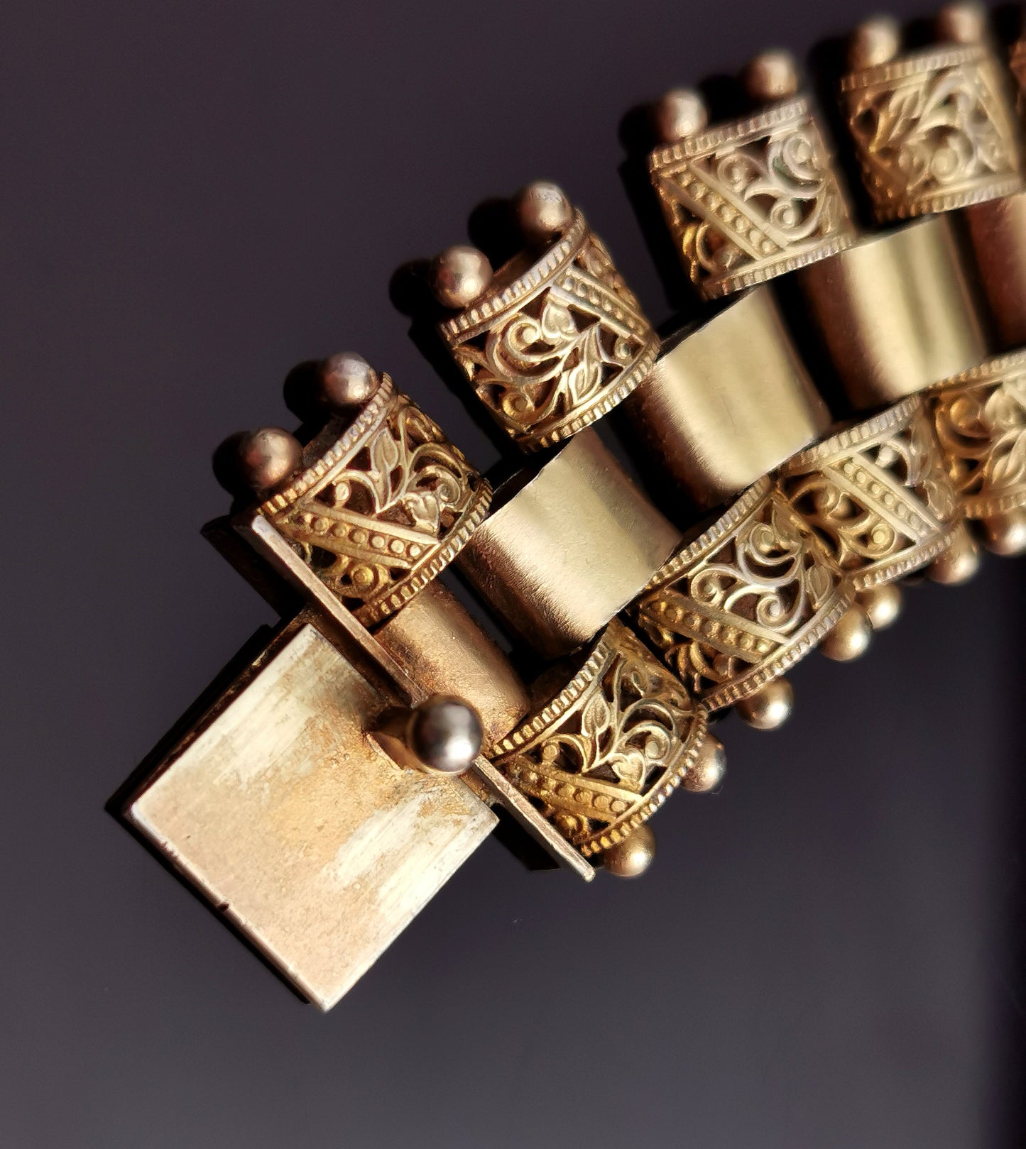 Antique Victorian gilt brick link bracelet, Aesthetic