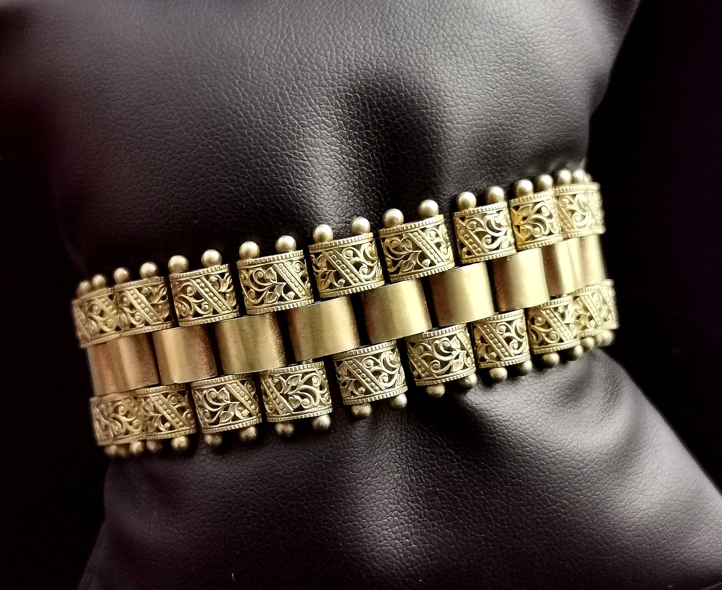 Antique Victorian gilt brick link bracelet, Aesthetic