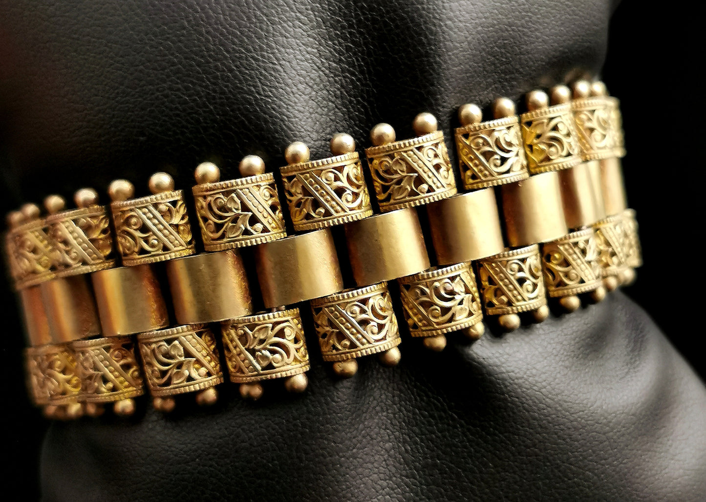 Antique Victorian gilt brick link bracelet, Aesthetic