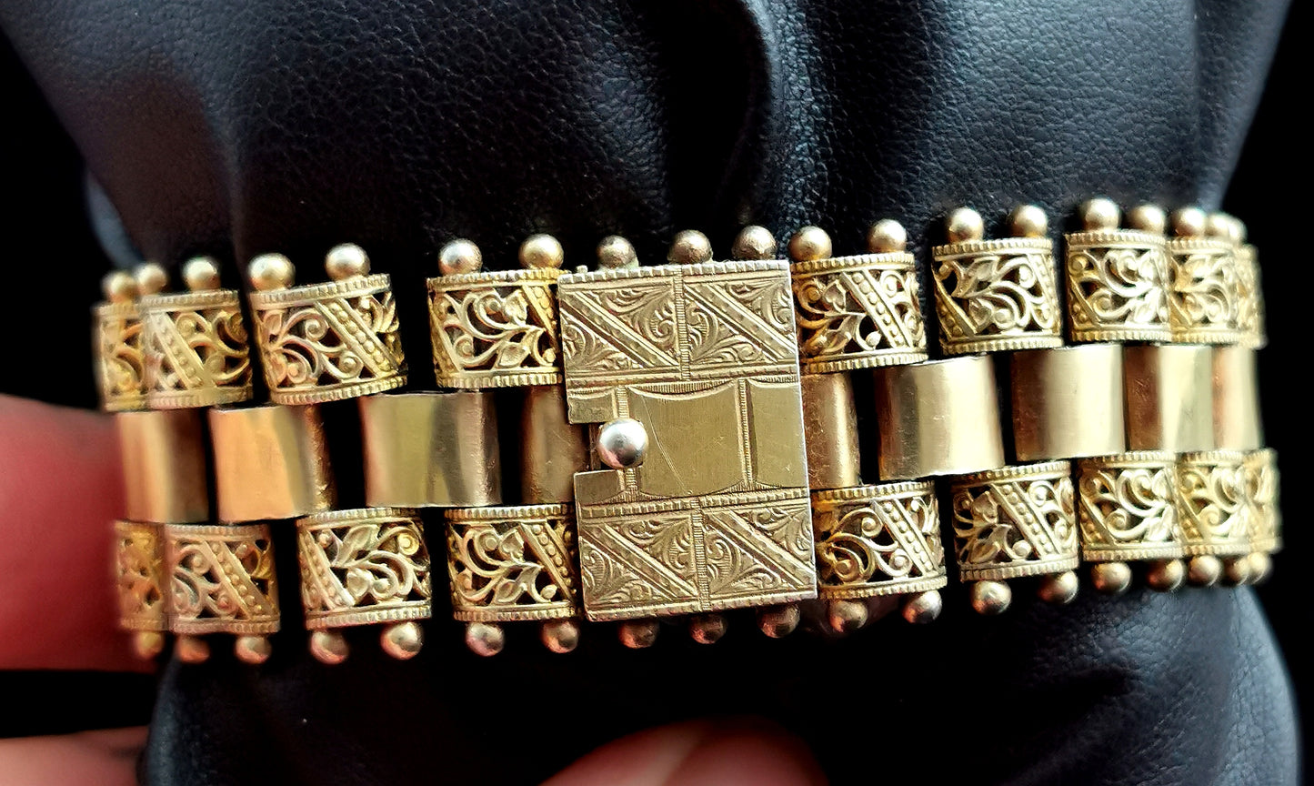 Antique Victorian gilt brick link bracelet, Aesthetic