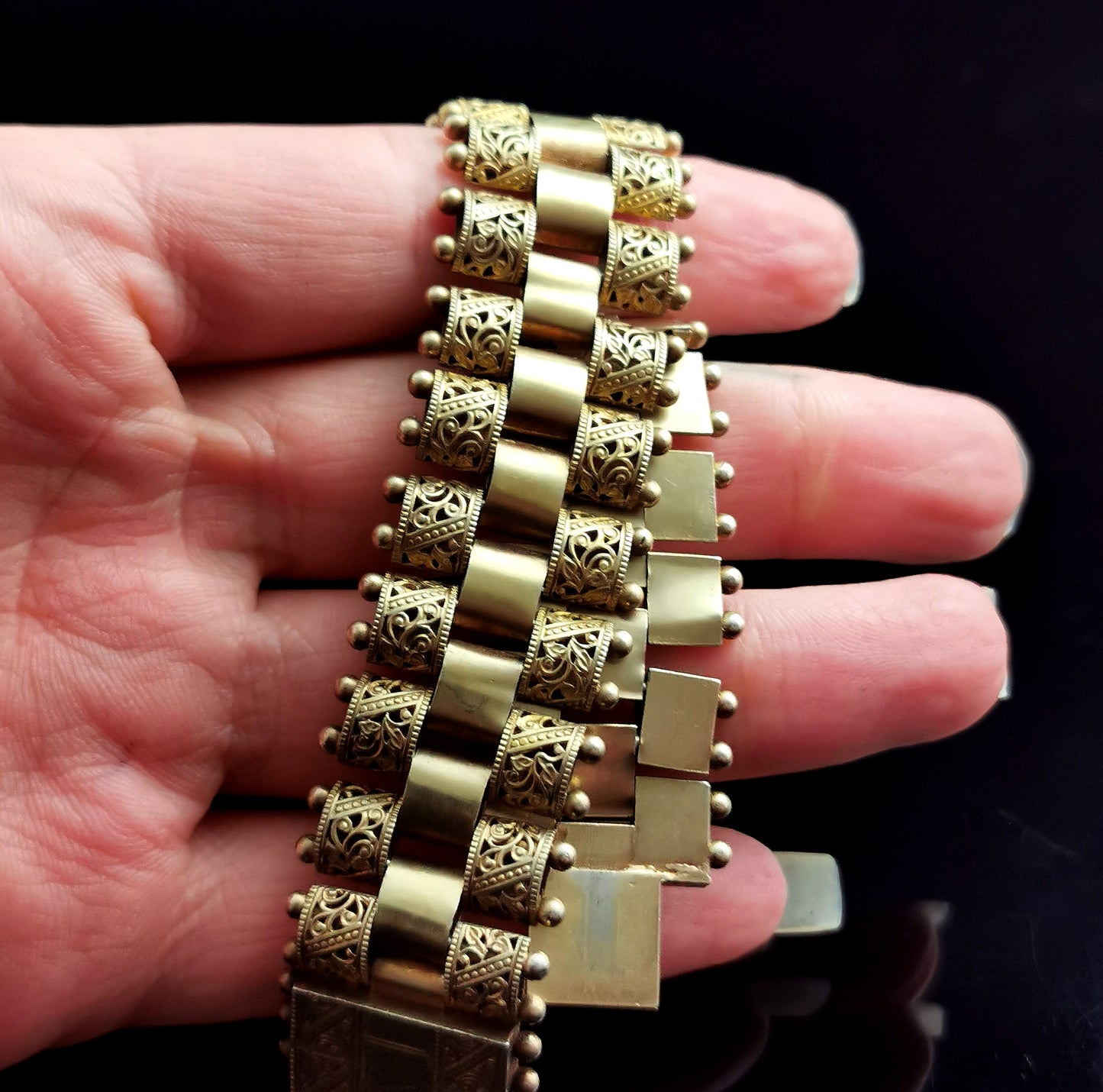 Antique Victorian gilt brick link bracelet, Aesthetic