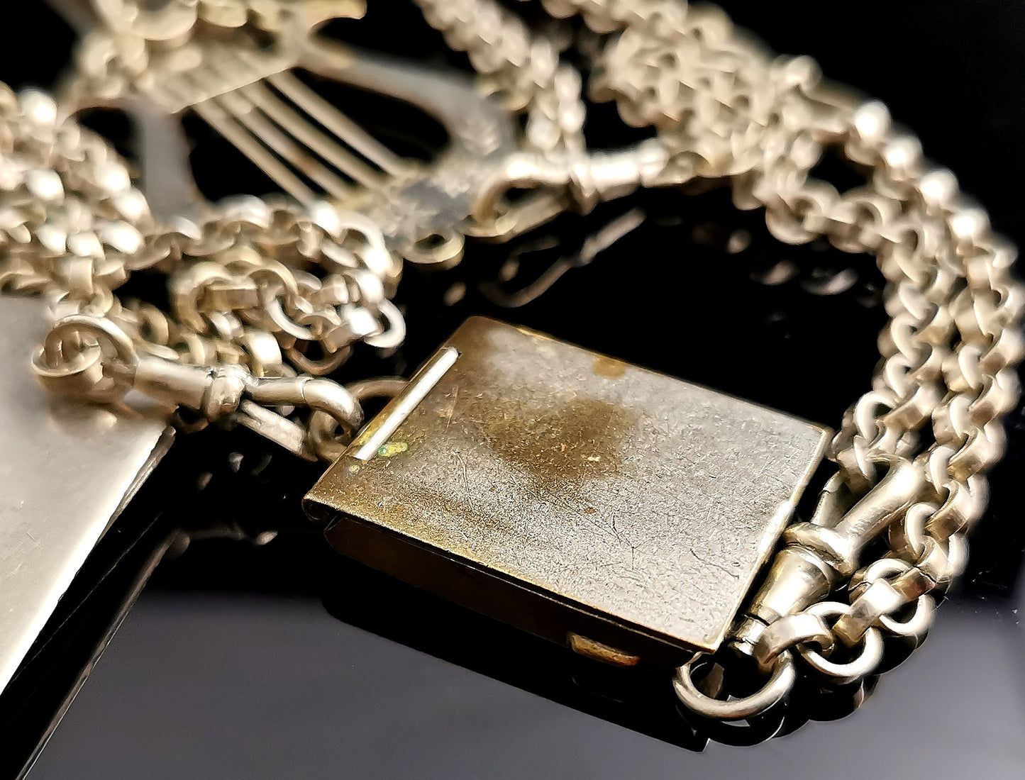 Antique Victorian silver plated chatelaine, Lyre and Acorn