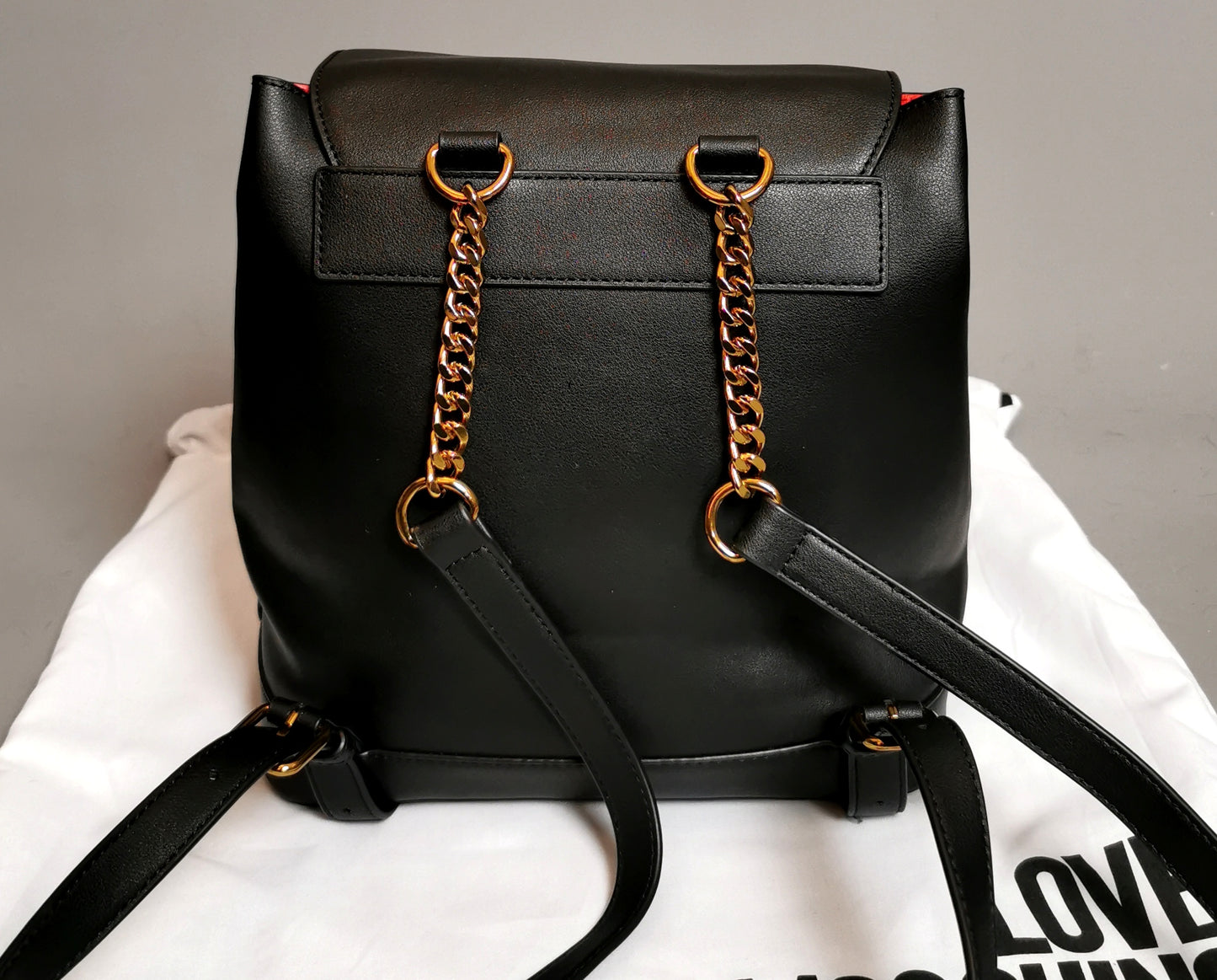 Moschino Love chain handle backpack, Black and Red