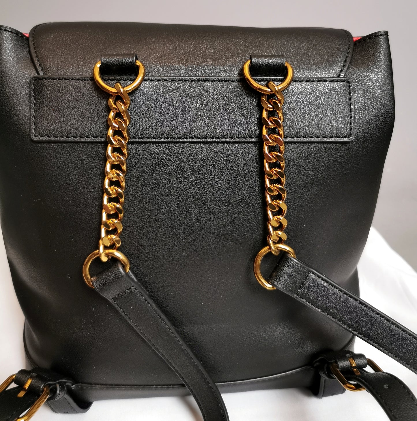 Moschino Love chain handle backpack, Black and Red