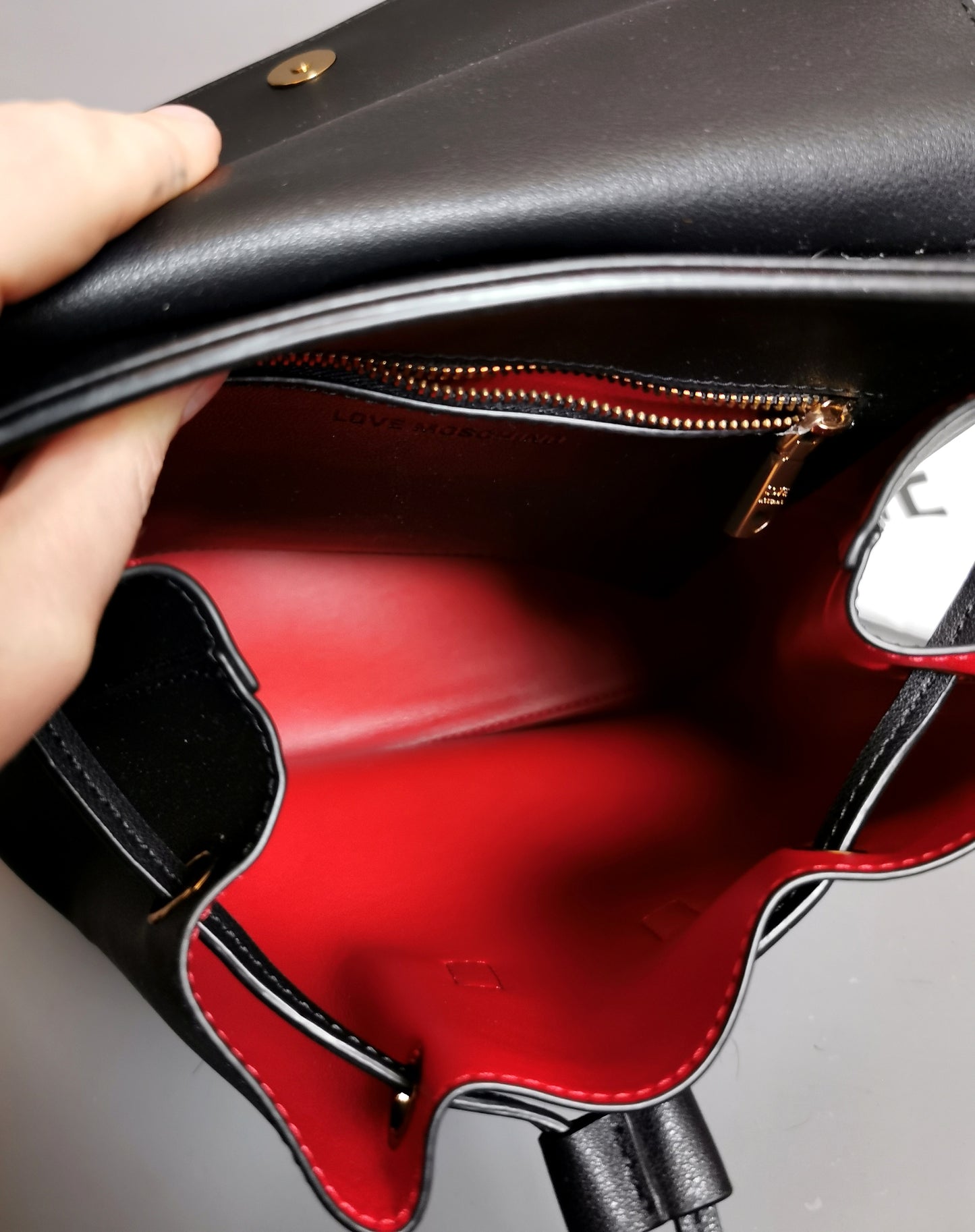 Moschino Love chain handle backpack, Black and Red