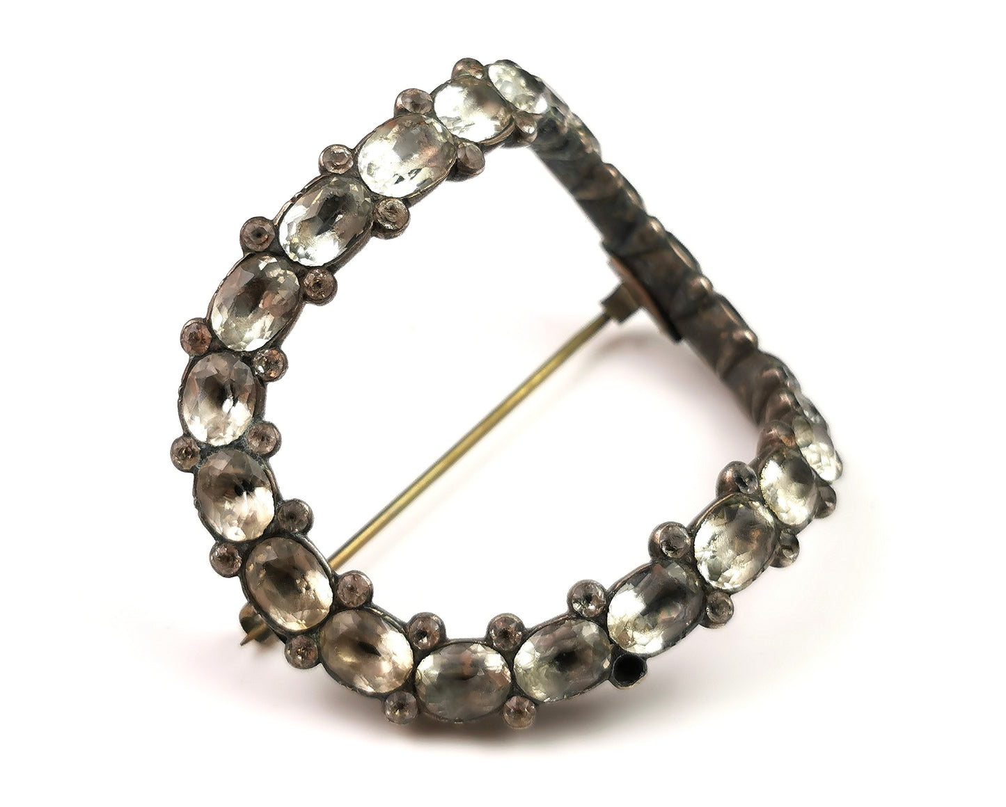 Antique Georgian black dot paste buckle brooch