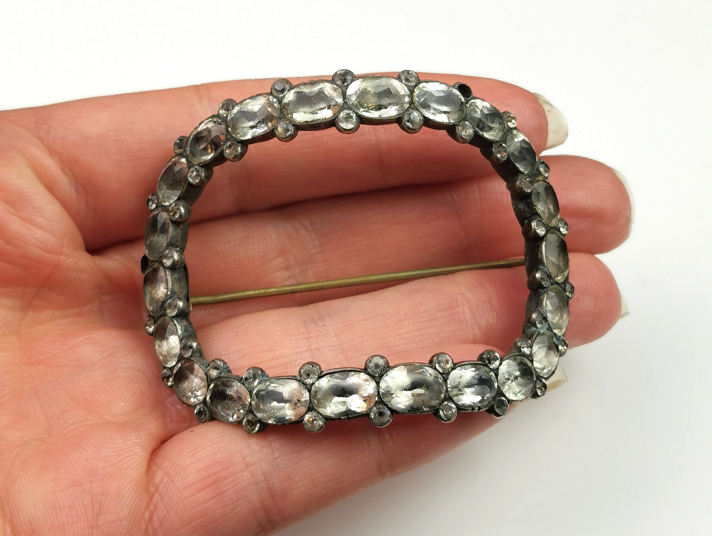 Antique Georgian black dot paste buckle brooch