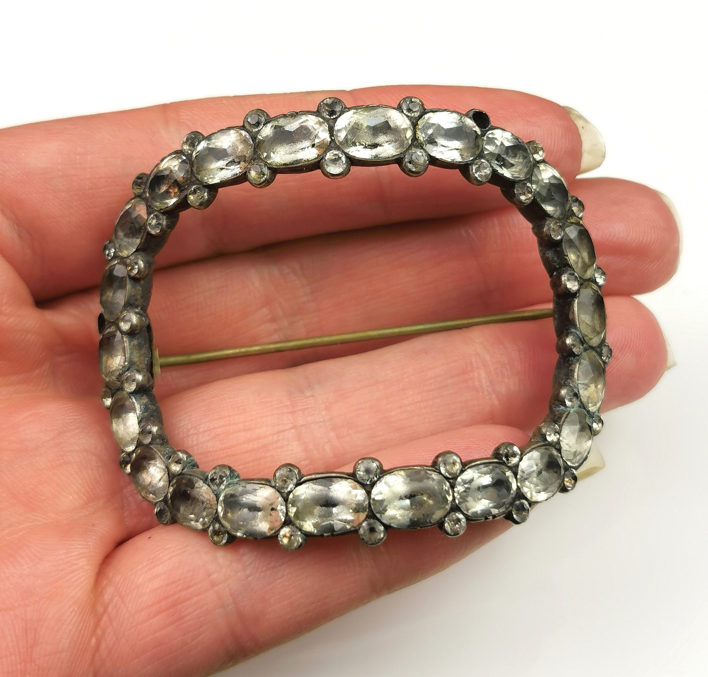 Antique Georgian black dot paste buckle brooch