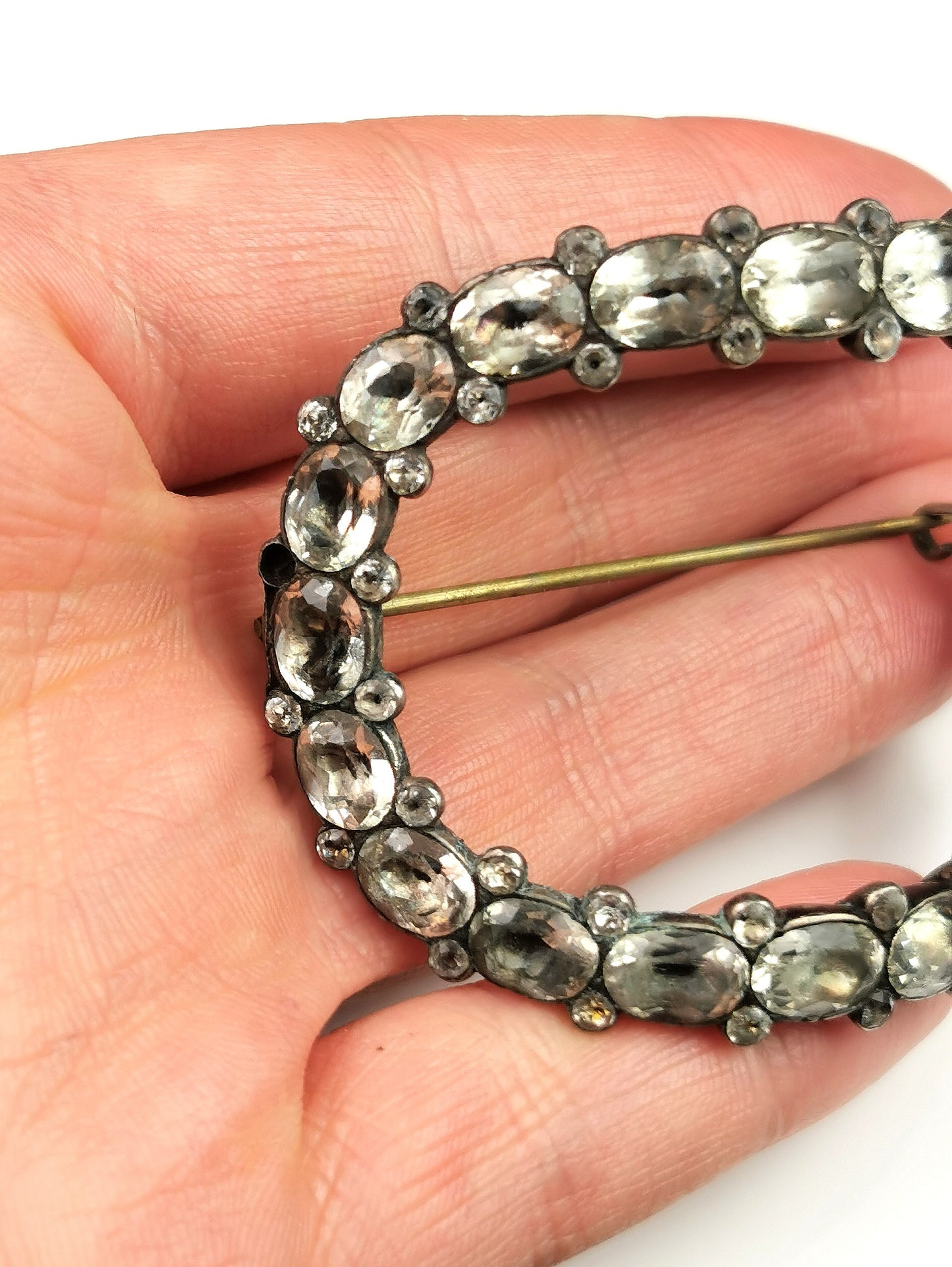 Antique Georgian black dot paste buckle brooch