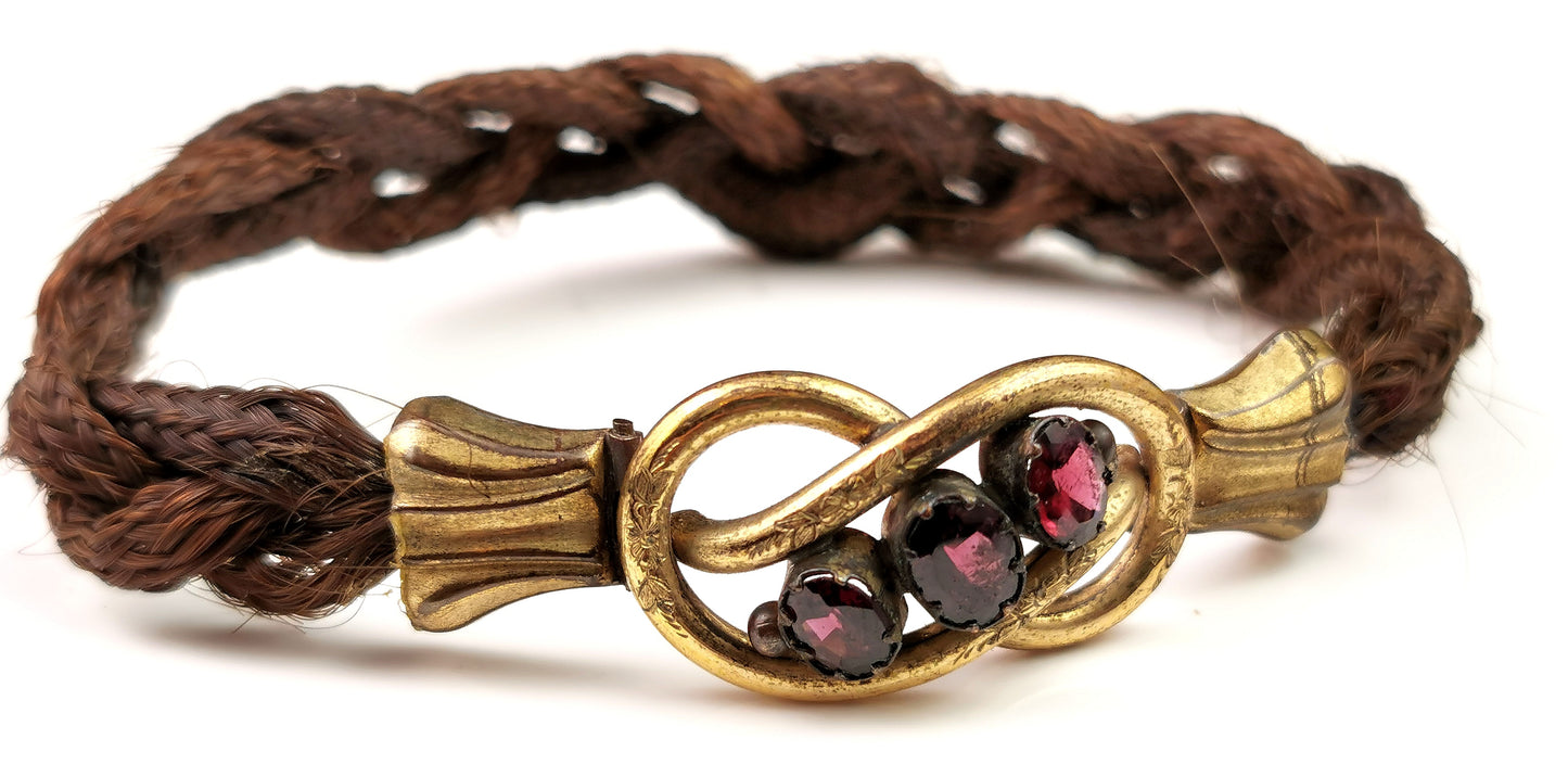 Antique Victorian mourning bracelet, hairwork, Amethyst paste