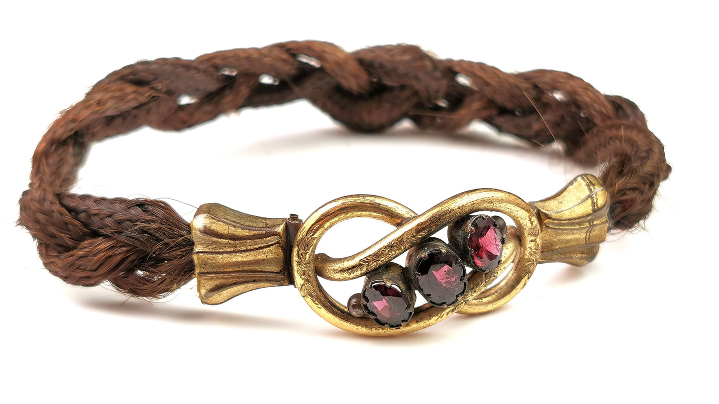 Antique Victorian mourning bracelet, hairwork, Amethyst paste