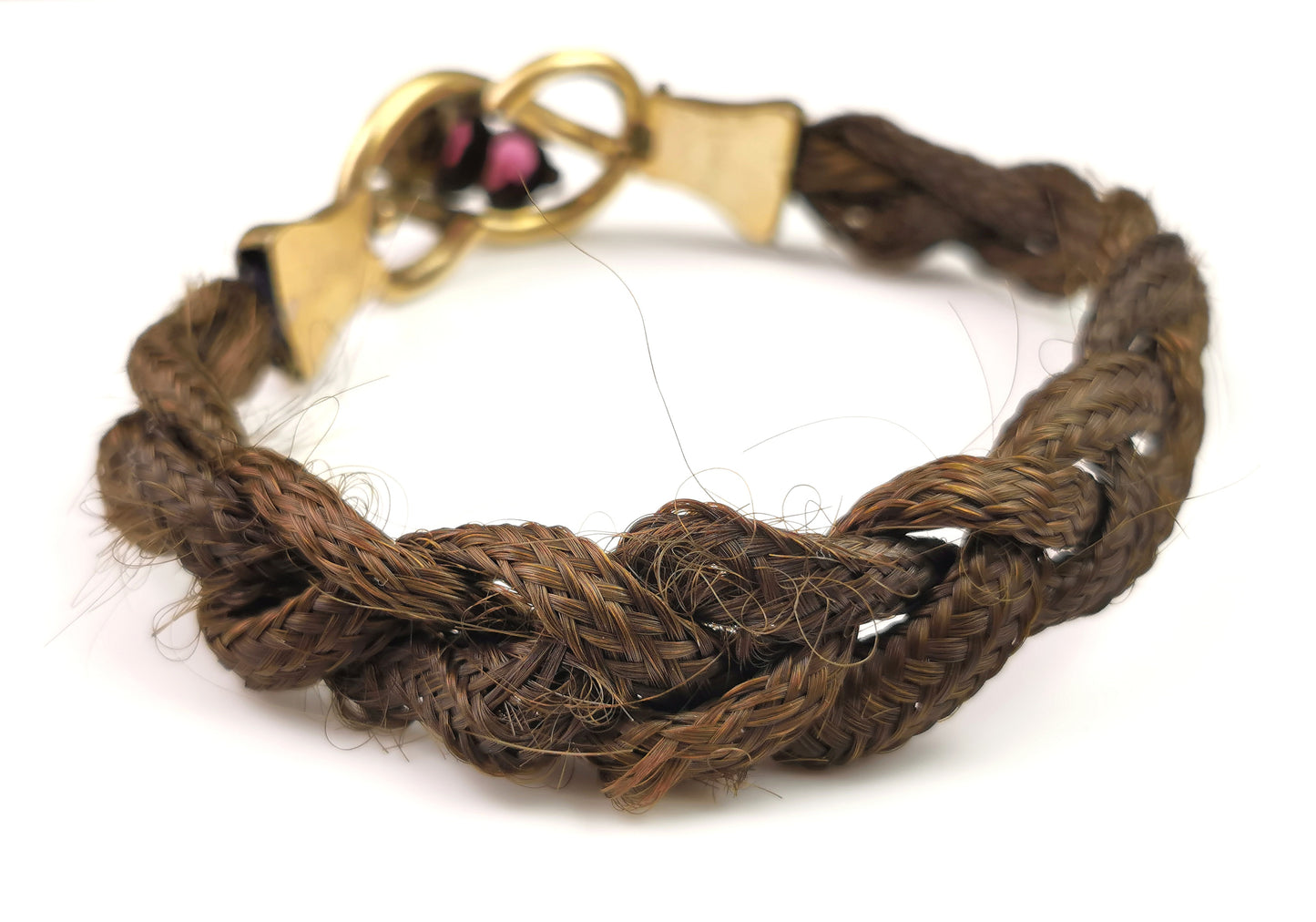 Antique Victorian mourning bracelet, hairwork, Amethyst paste