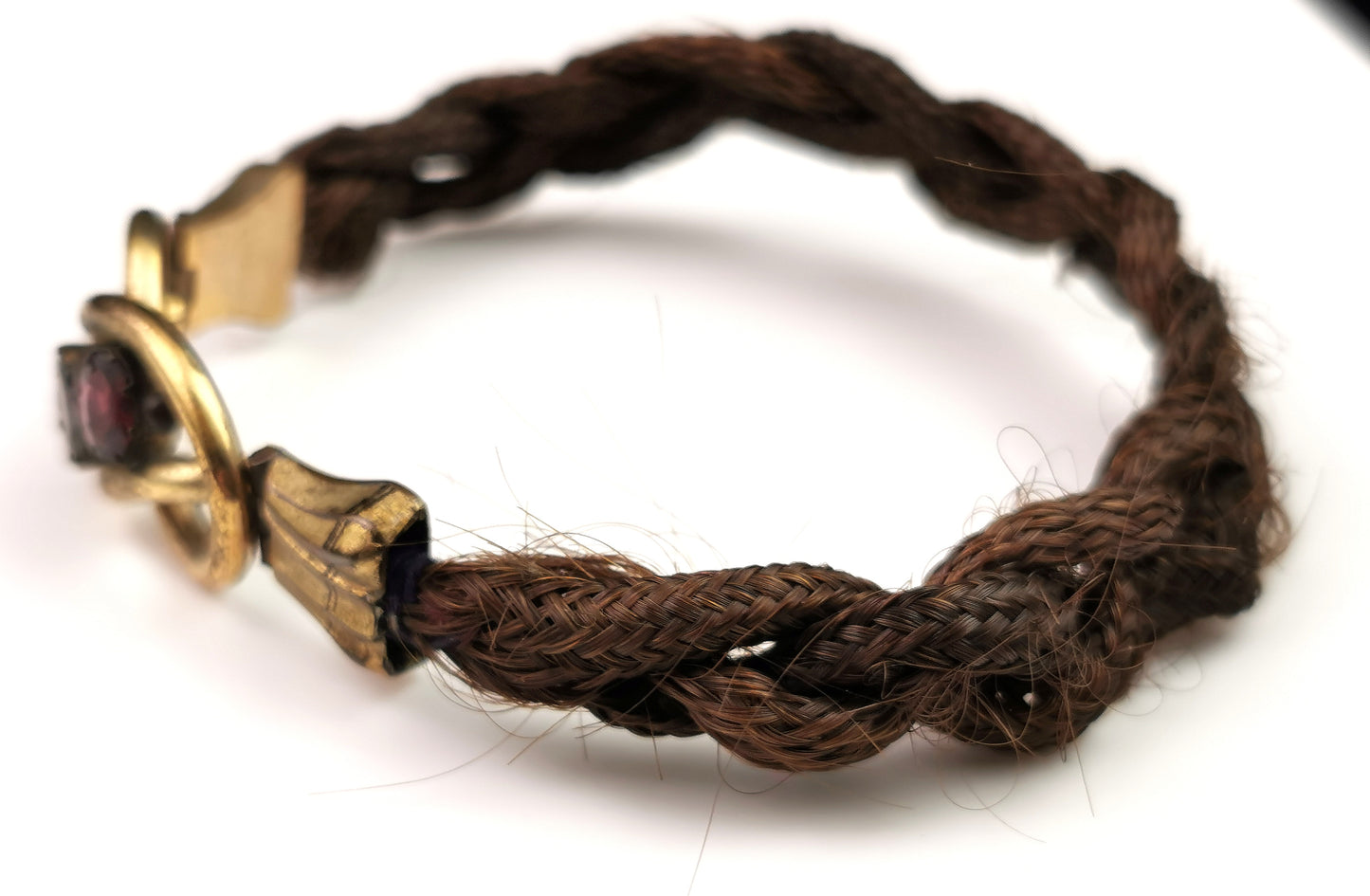 Antique Victorian mourning bracelet, hairwork, Amethyst paste