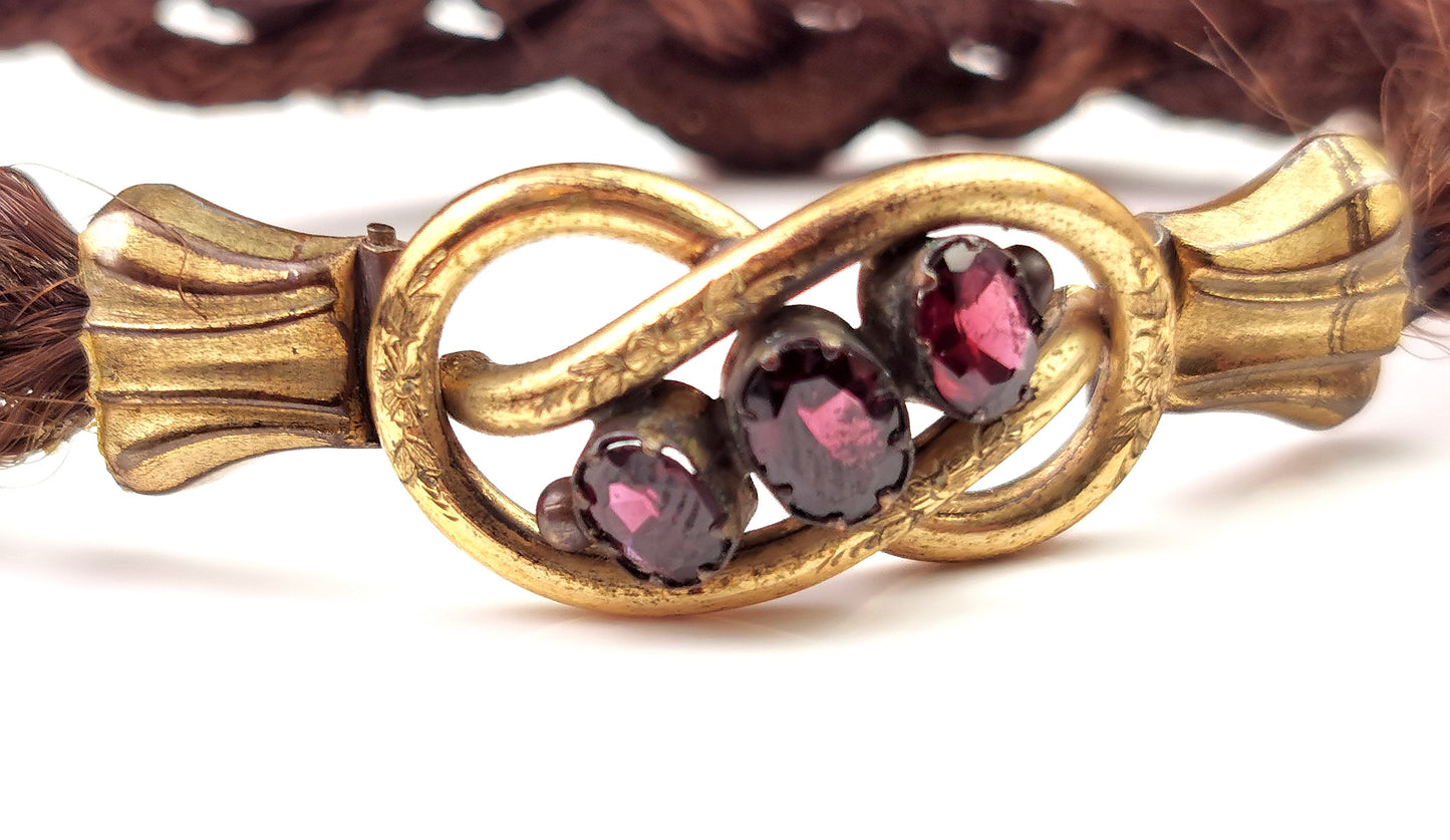 Antique Victorian mourning bracelet, hairwork, Amethyst paste