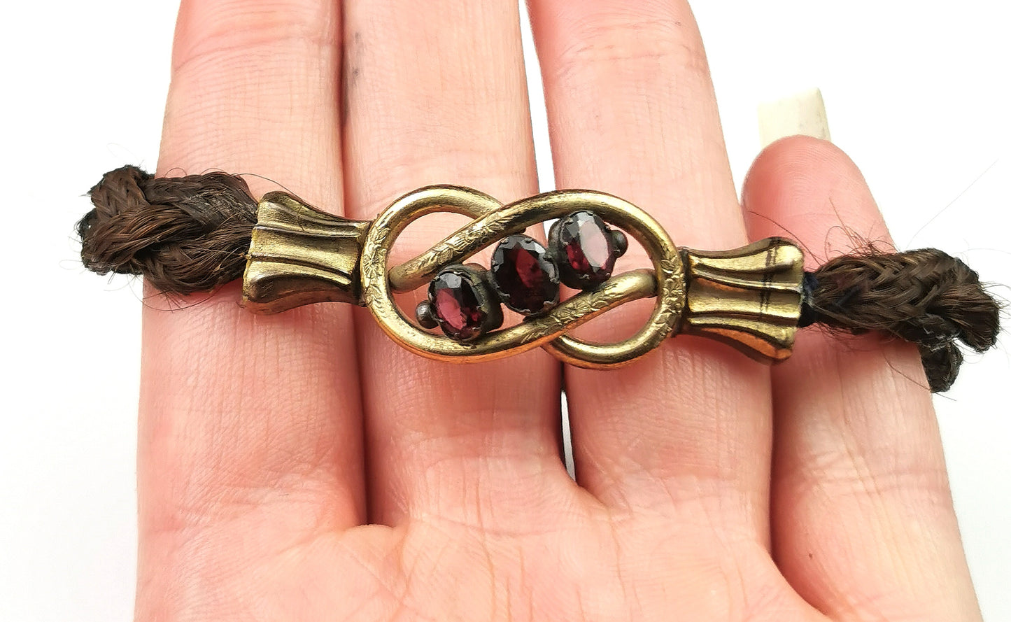 Antique Victorian mourning bracelet, hairwork, Amethyst paste