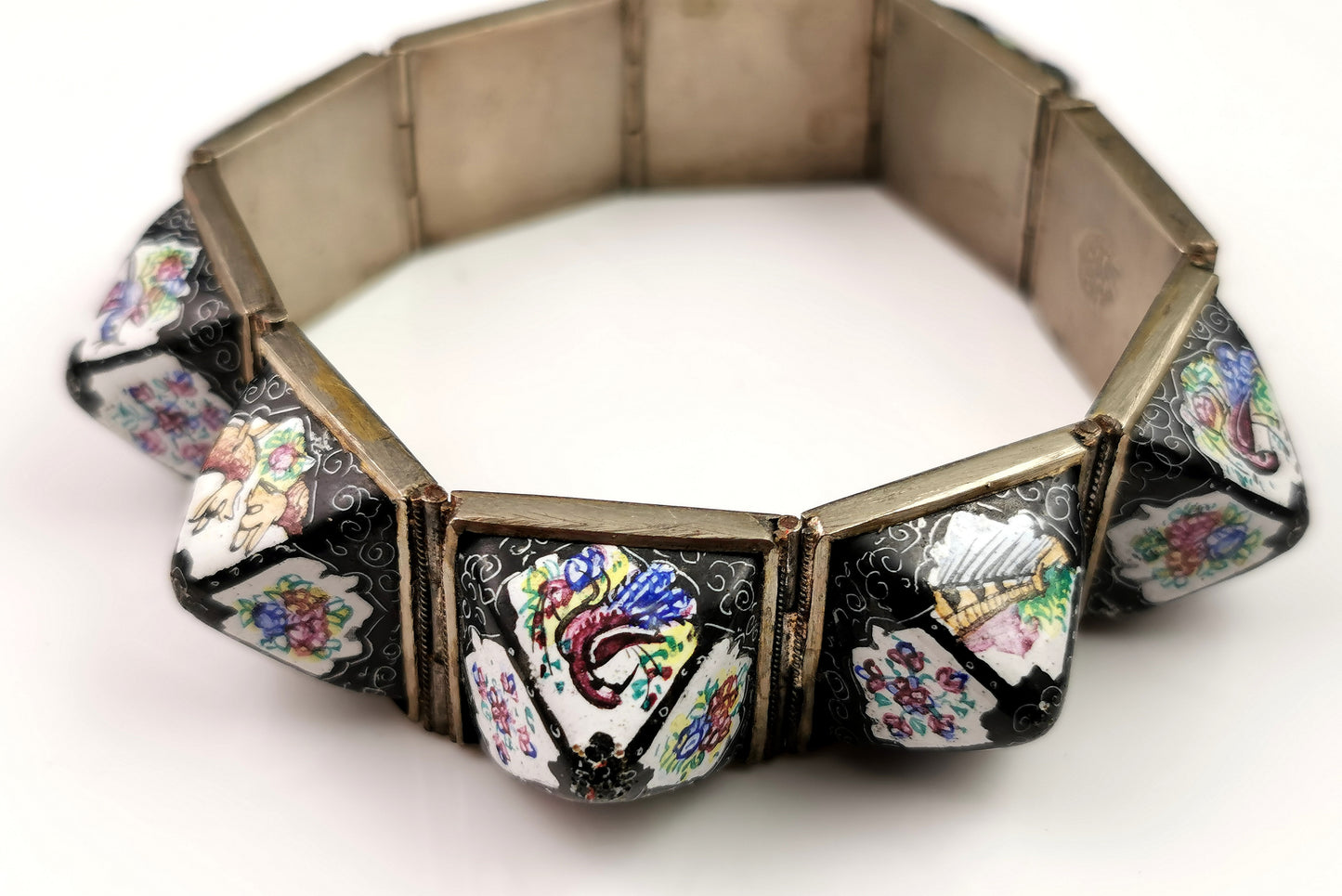 Antique Rare Persian bracelet, sugarloaf cabochon, enamelled