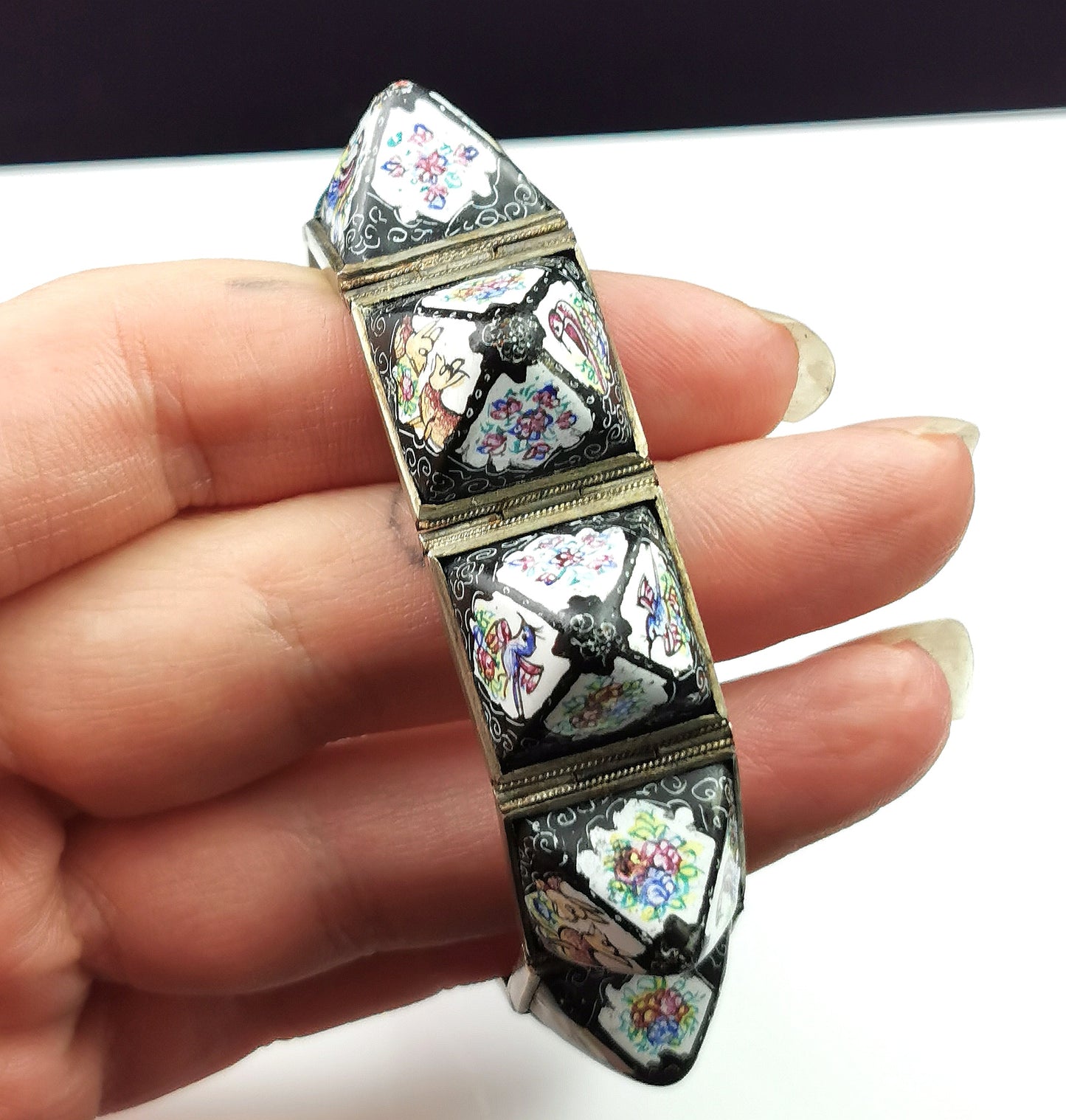 Antique Rare Persian bracelet, sugarloaf cabochon, enamelled