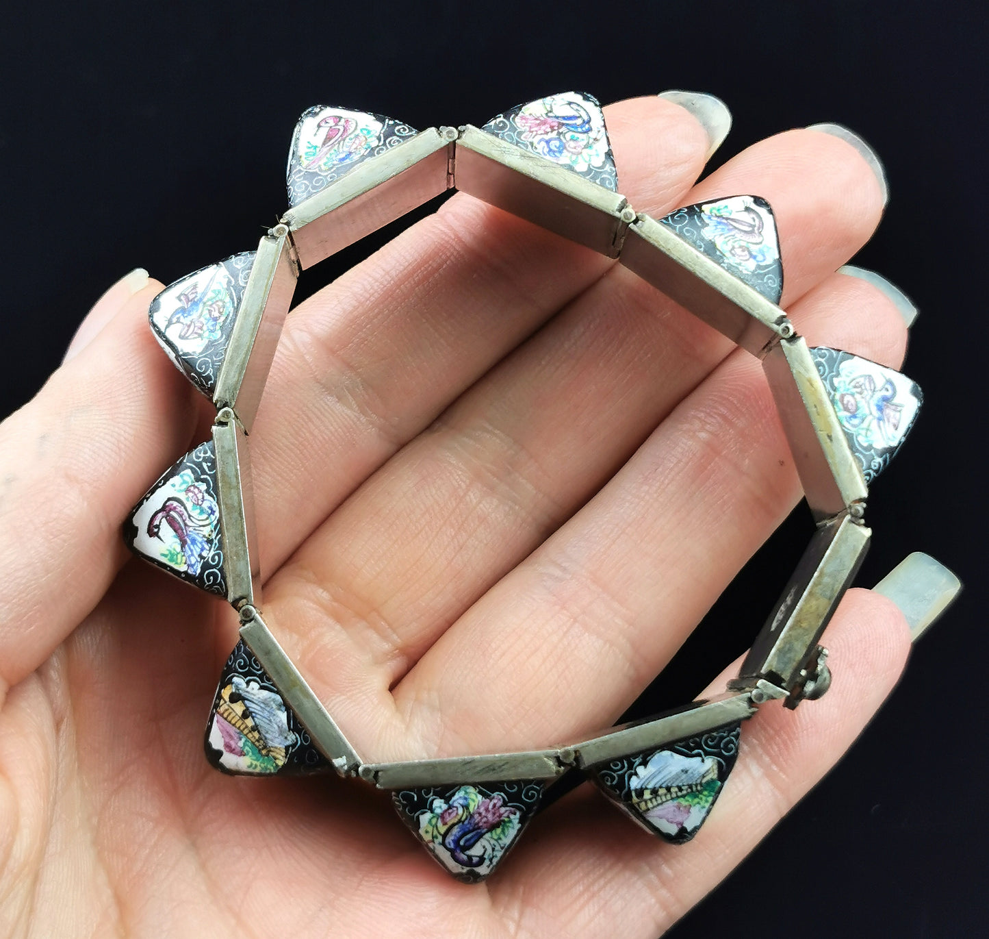 Antique Rare Persian bracelet, sugarloaf cabochon, enamelled