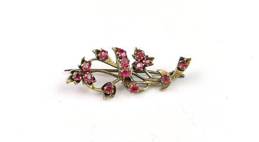 Antique Synthetic Ruby spray brooch, gilt metal