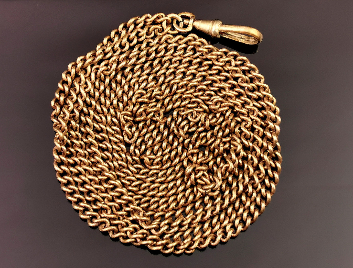 Antique Victorian longuard chain necklace, Curb link Gold plated
