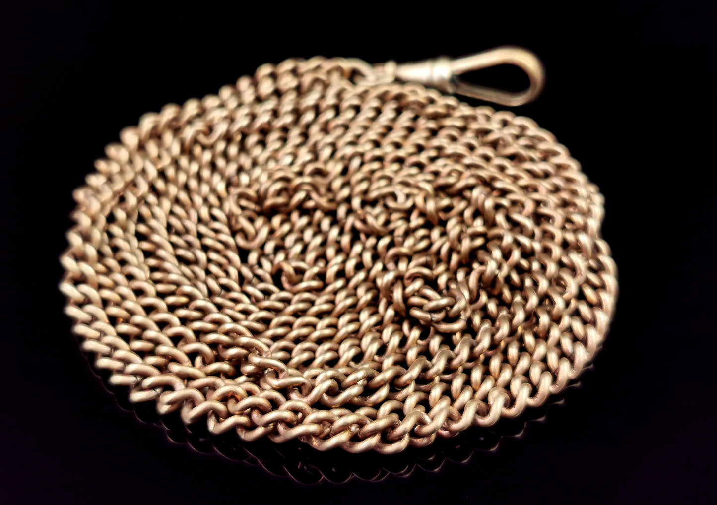 Antique Victorian longuard chain necklace, Curb link Gold plated