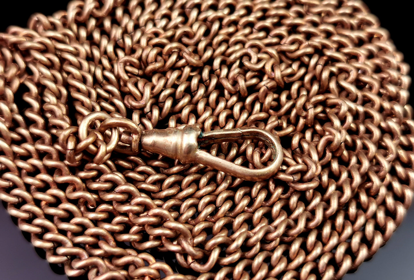 Antique Victorian longuard chain necklace, Curb link Gold plated