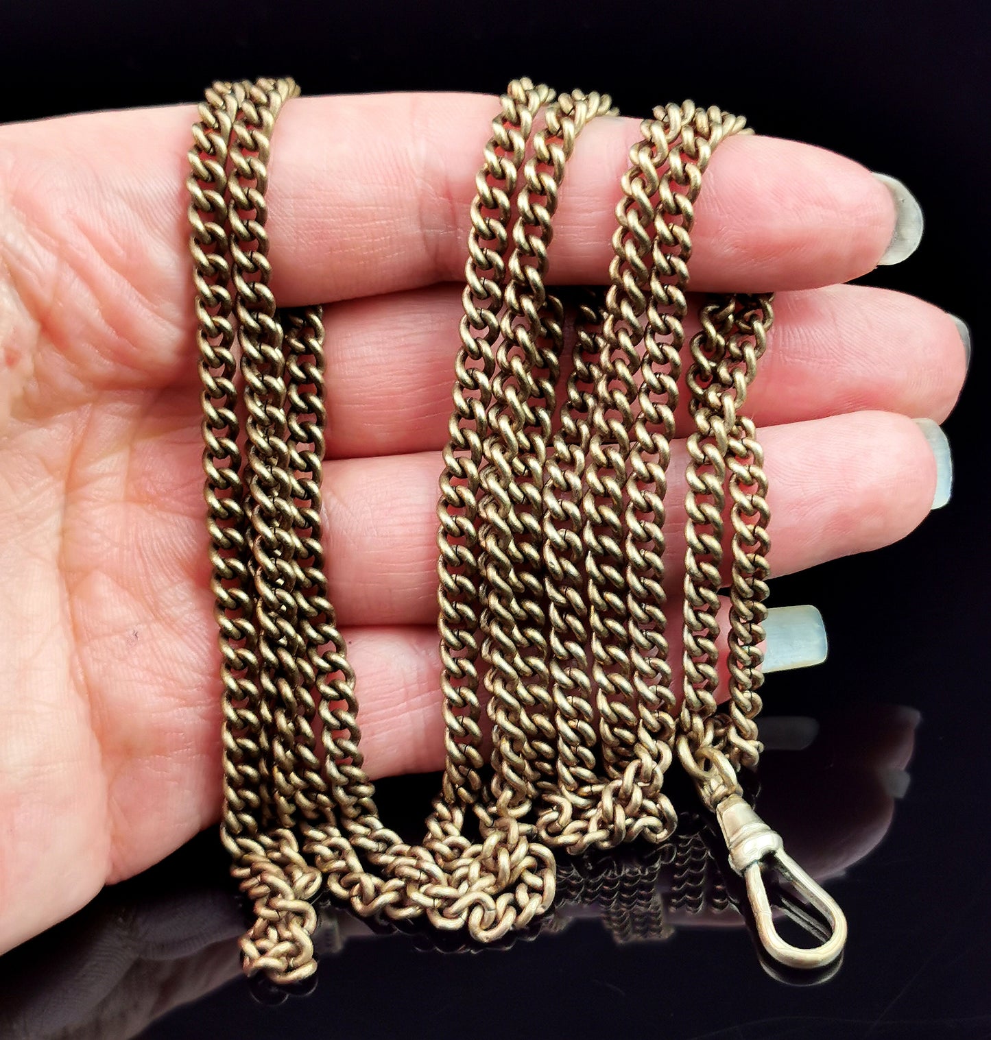 Antique Victorian longuard chain necklace, Curb link Gold plated